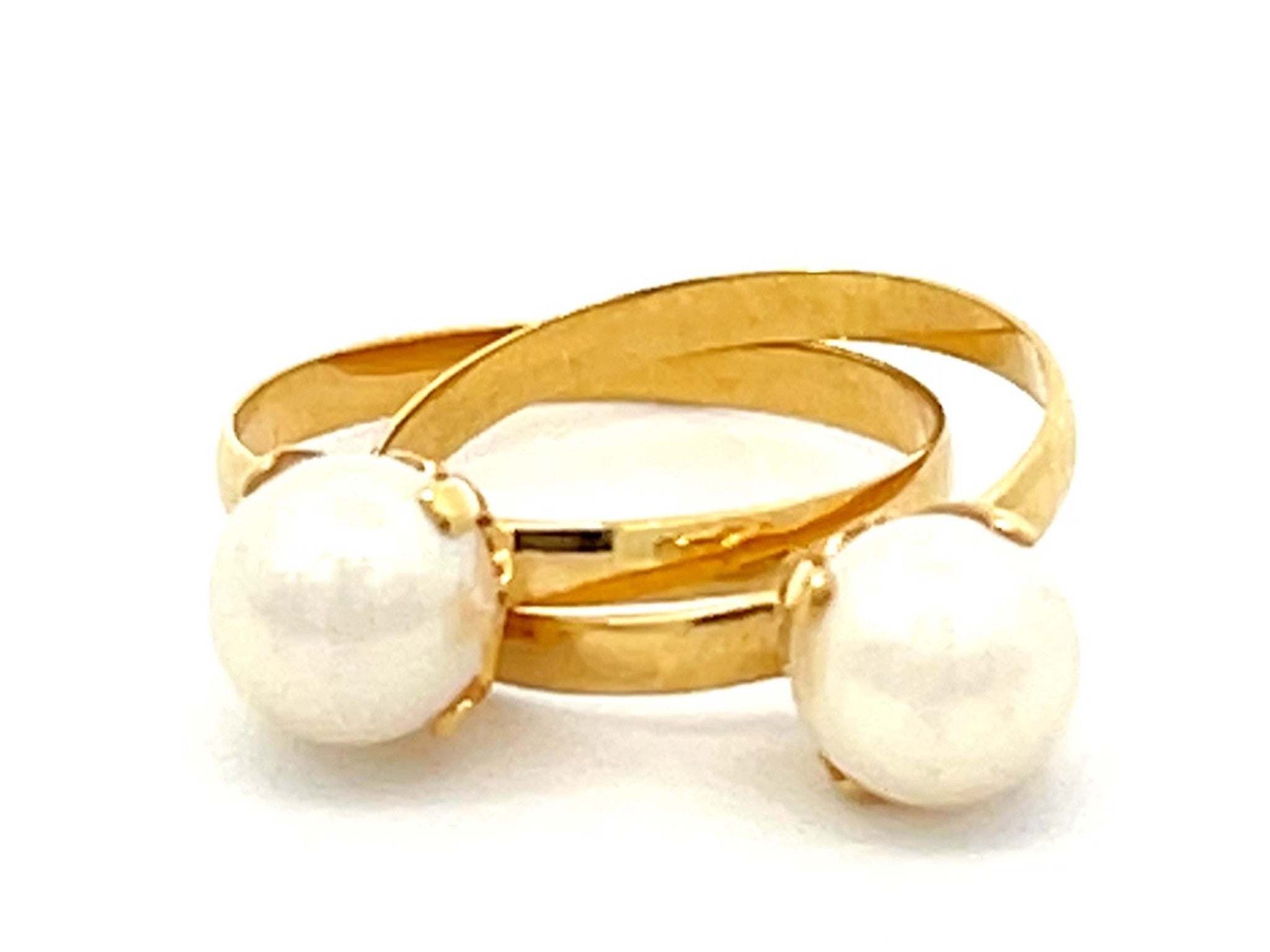 Interconnected Double Pearl Ring 18k Yellow Gold