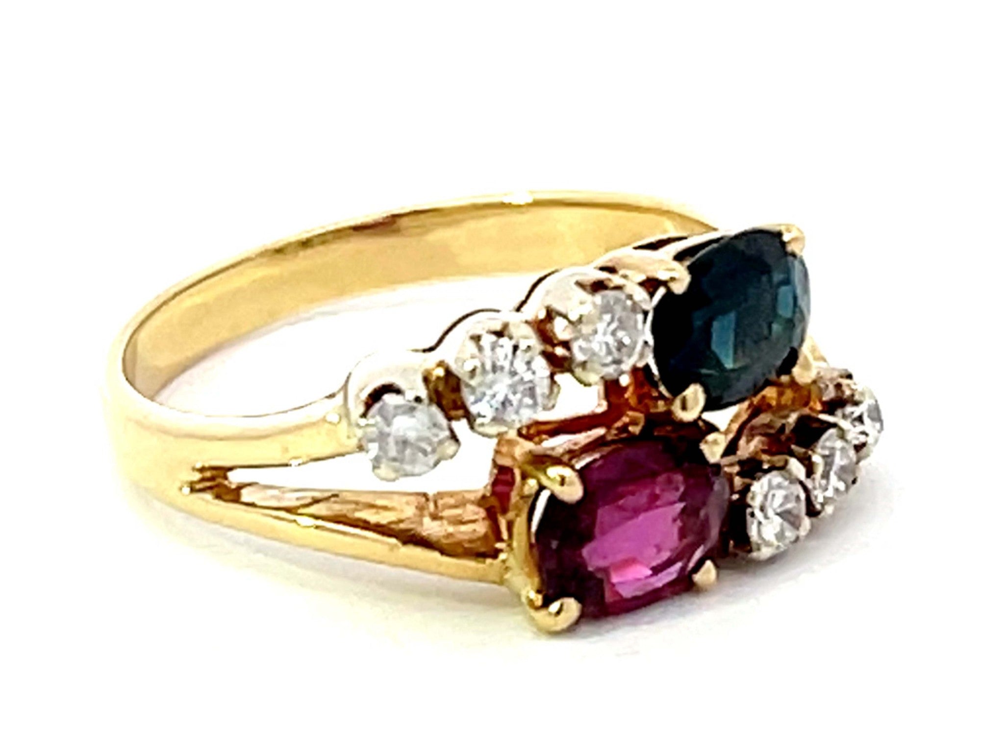 Ruby and Sapphire Diamond Ring in 14k Yellow Gold