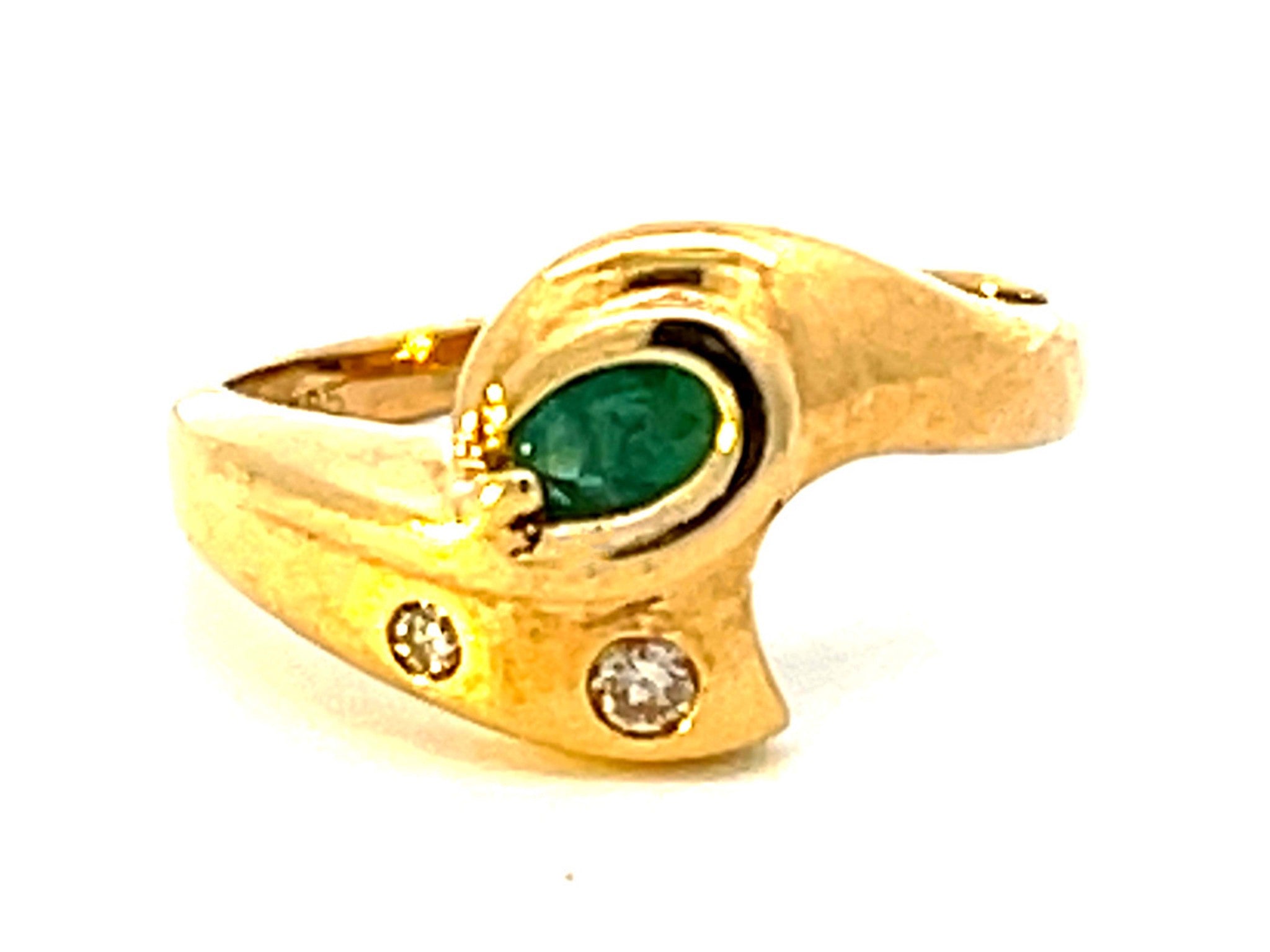 Emerald and Diamond Band Ring in 14k Yellow Gold