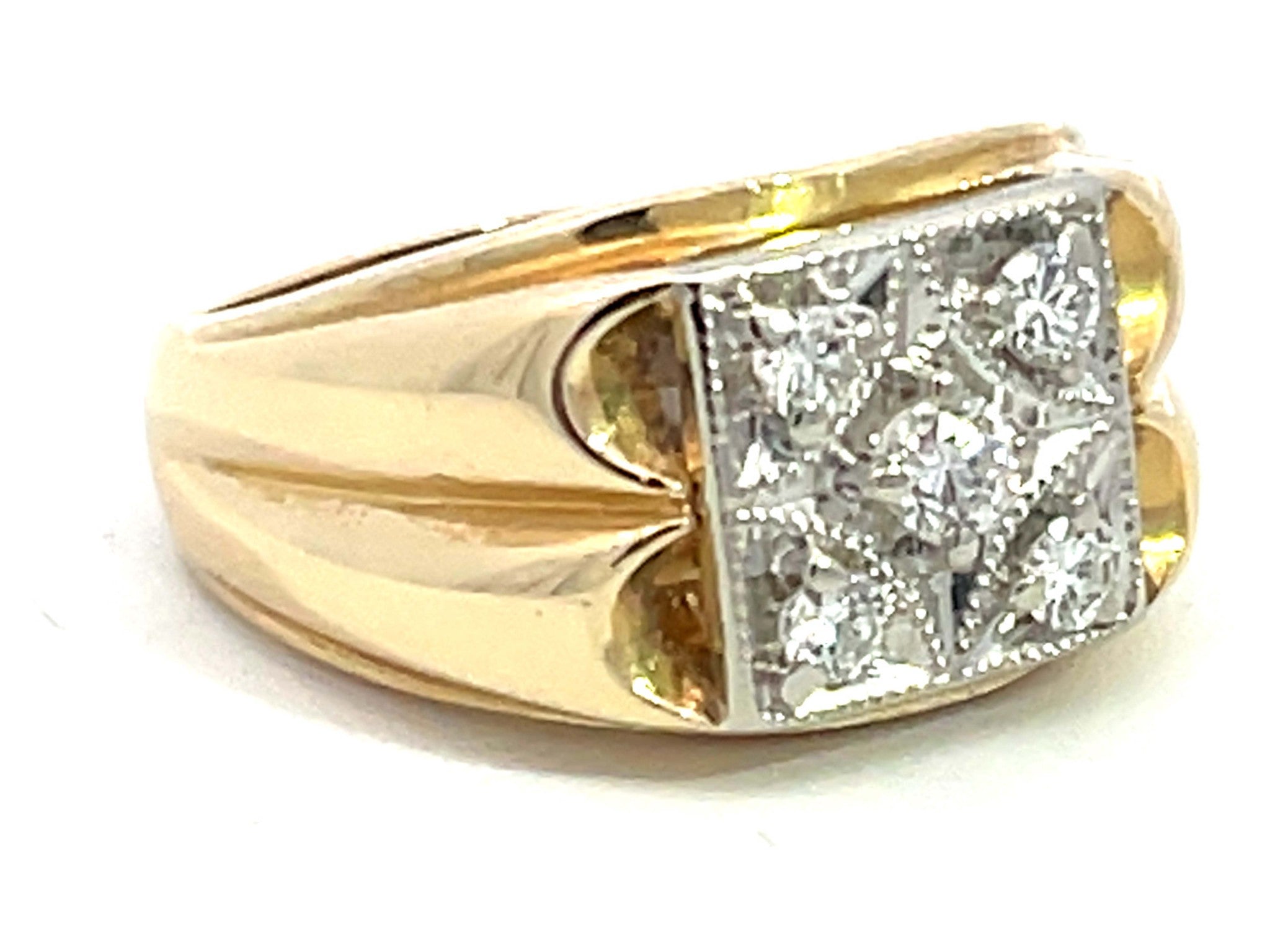 Mens Two Toned 5 Round Brilliant Diamond Ring in 14k