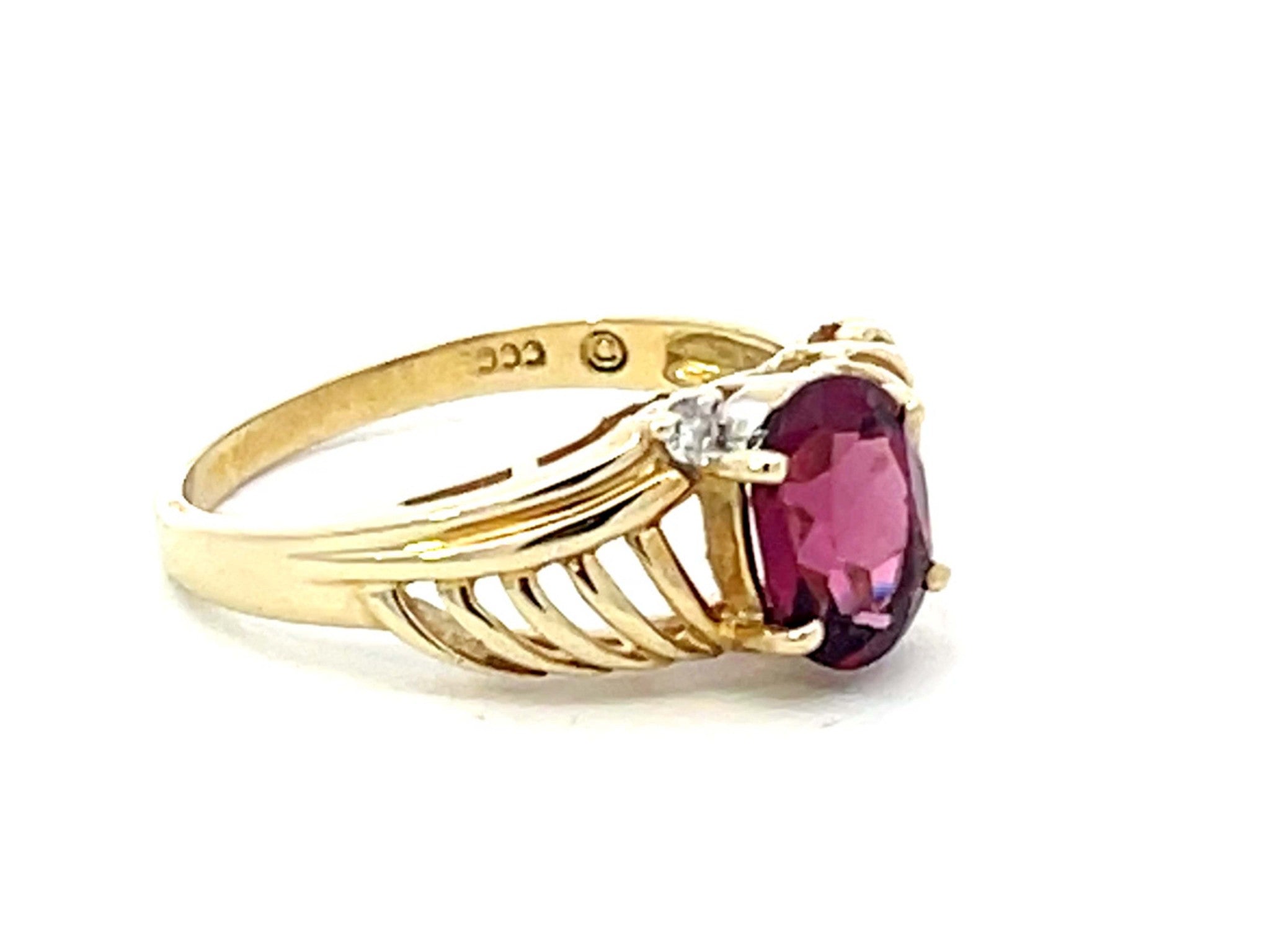 Red Rubellite Garnet and Diamond Ring in 14k Yellow Gold
