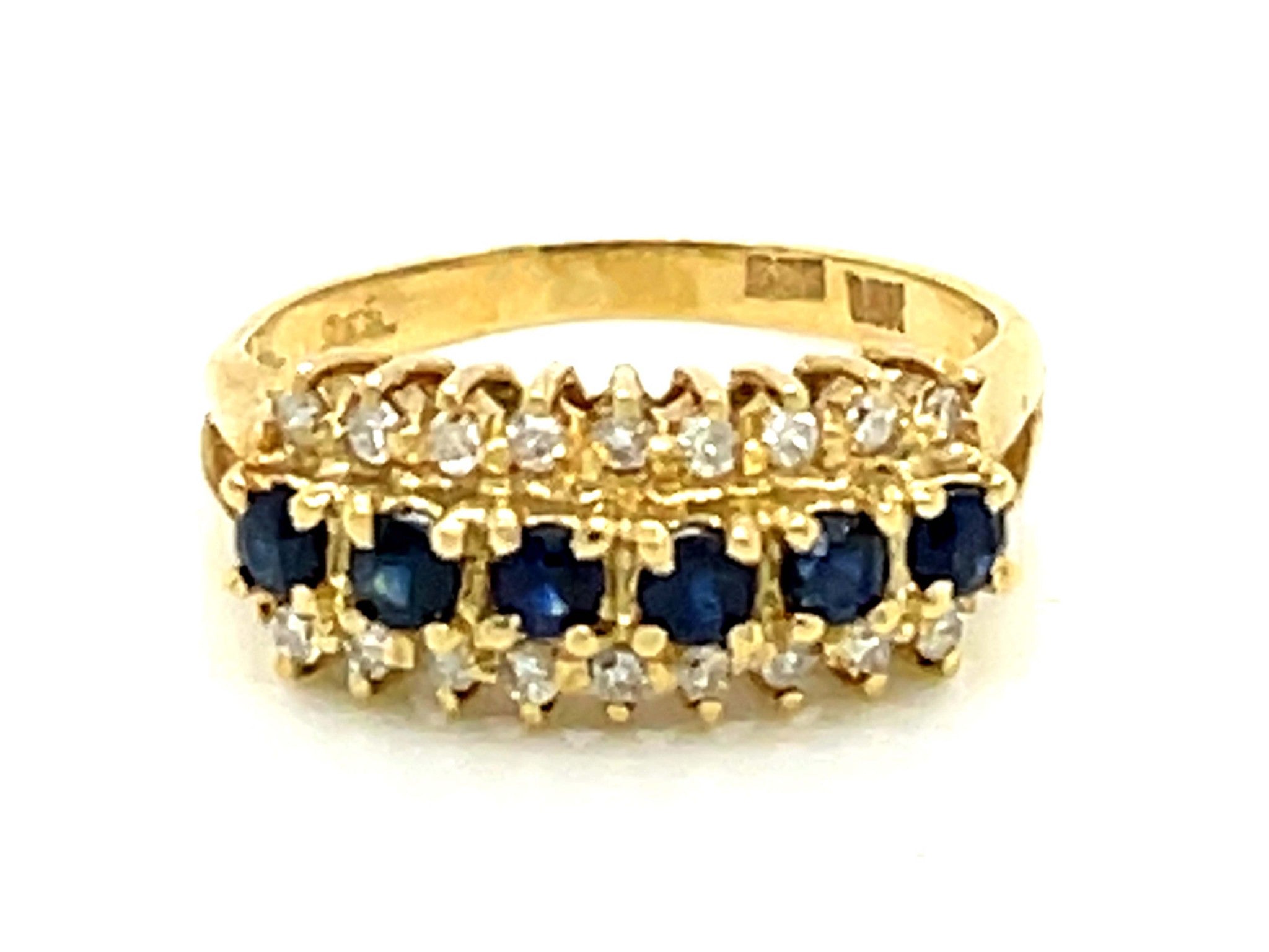 6 Sapphire and Diamond Halo Band Ring in 14k Yellow Gold