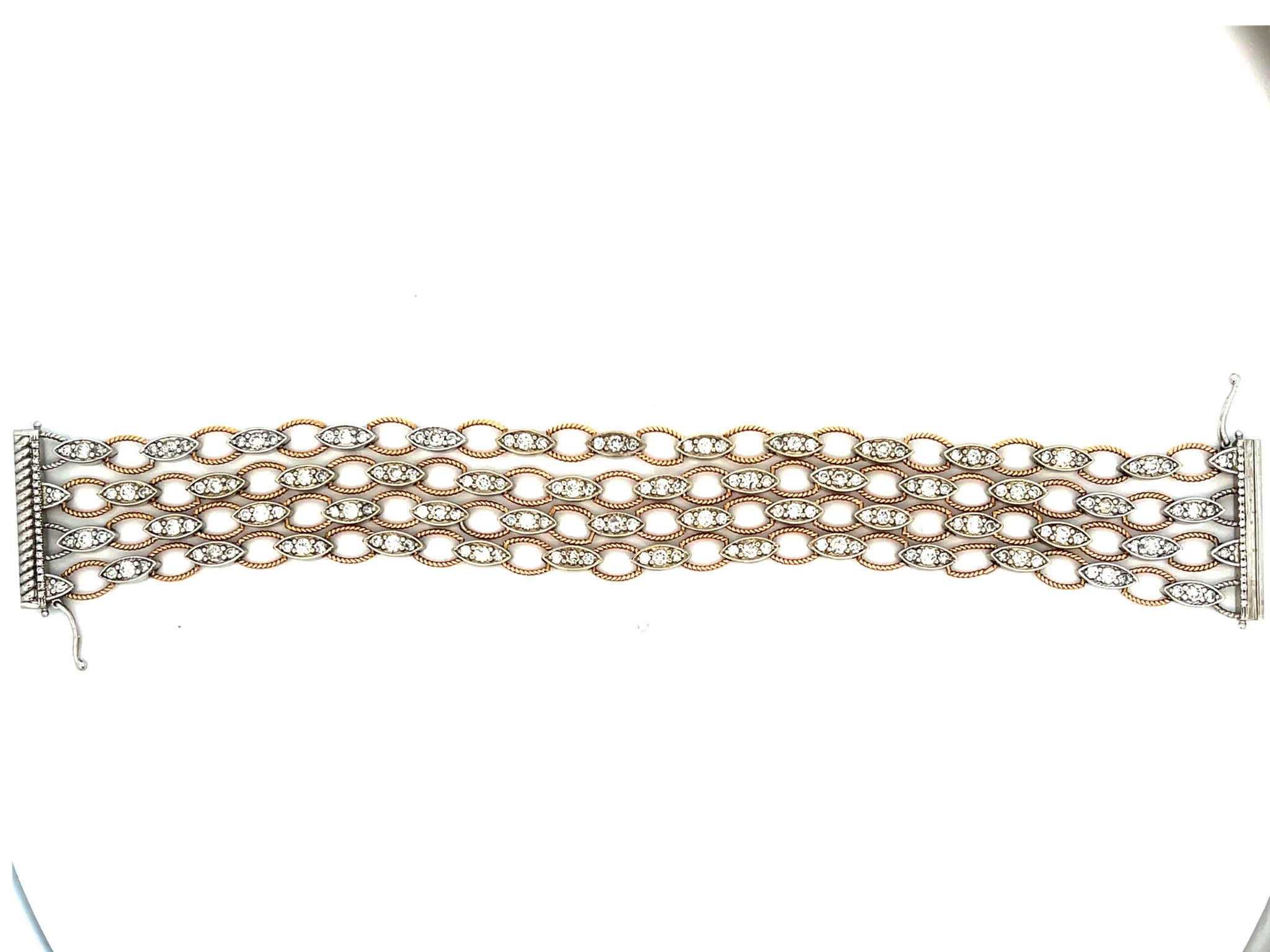 Multi Strand Diamond Link Bracelet in 18k Rose and White Gold