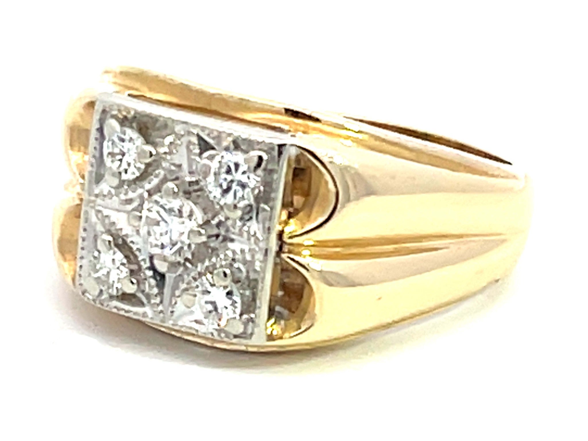 Mens Two Toned 5 Round Brilliant Diamond Ring in 14k