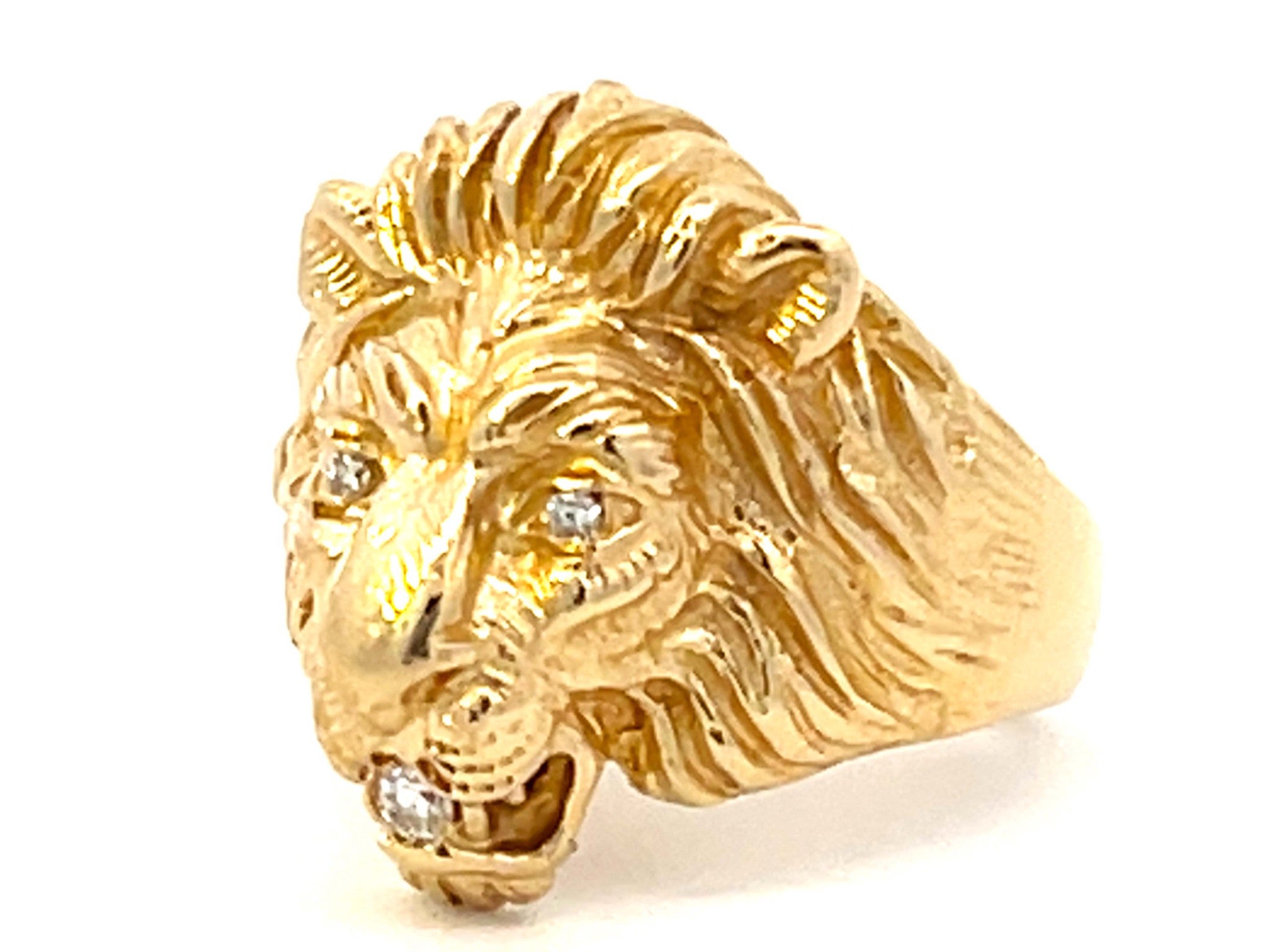 Lion Head Diamond Ring 14K Yellow Gold