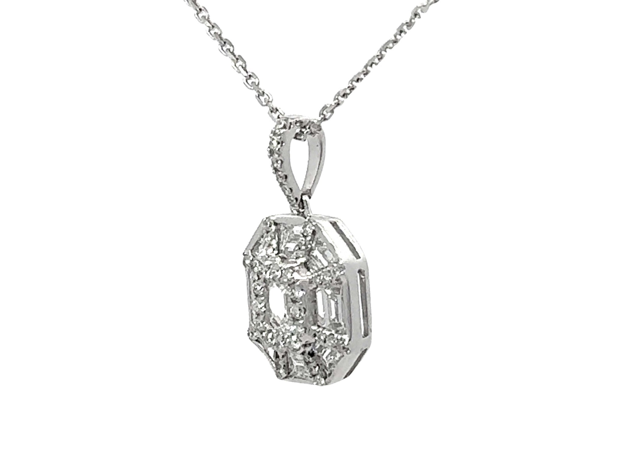 9 Piece Emerald Diamond Pendant Necklace 18k White Gold