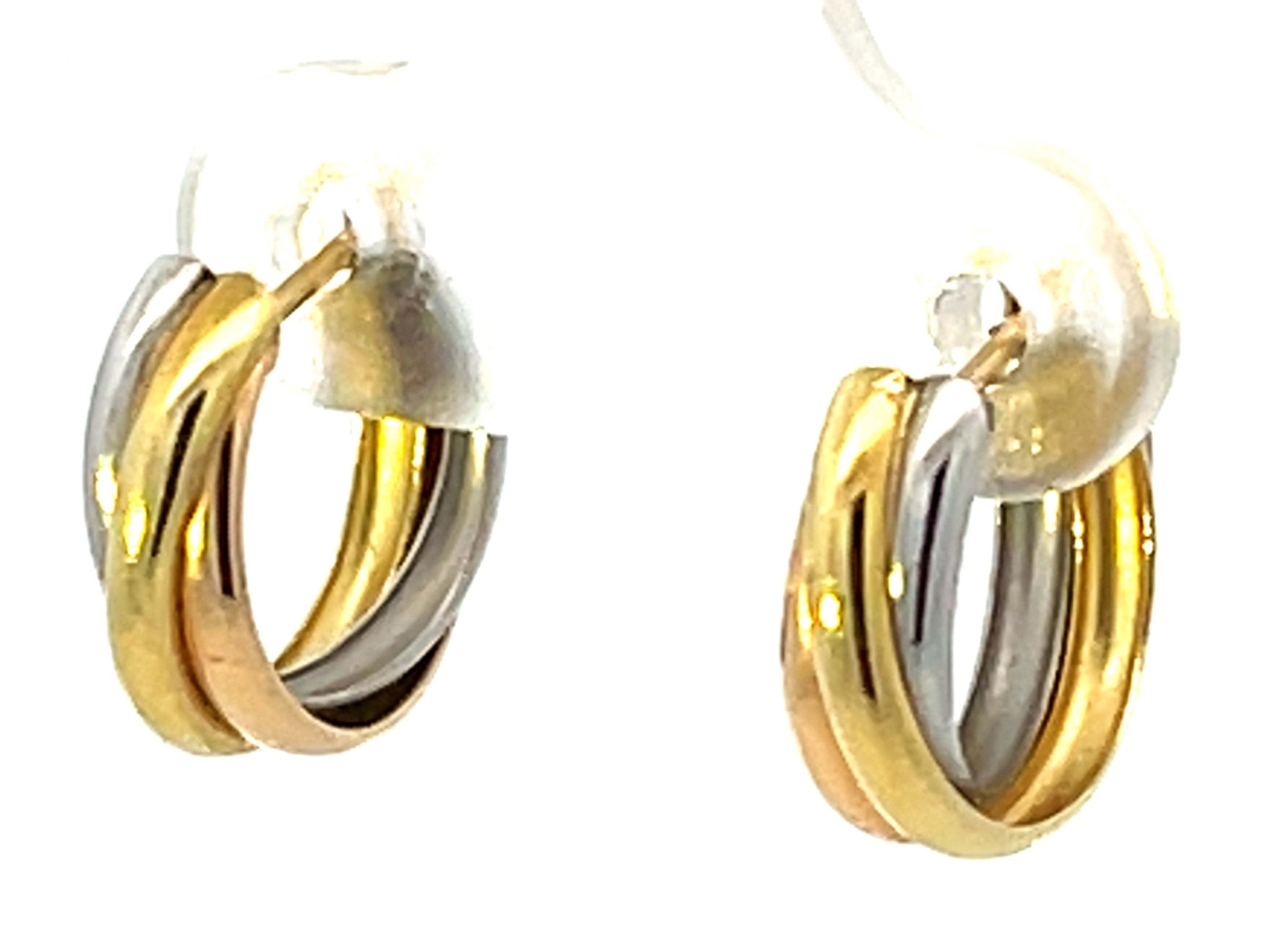 Trinity Three Toned Small Hoop Earrings 18k Gold and Platinum