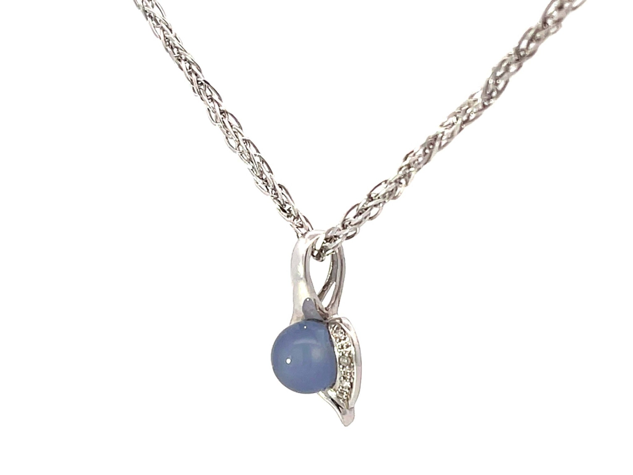 Chalcedony Diamond Pendant Necklace Solid 18k White Gold