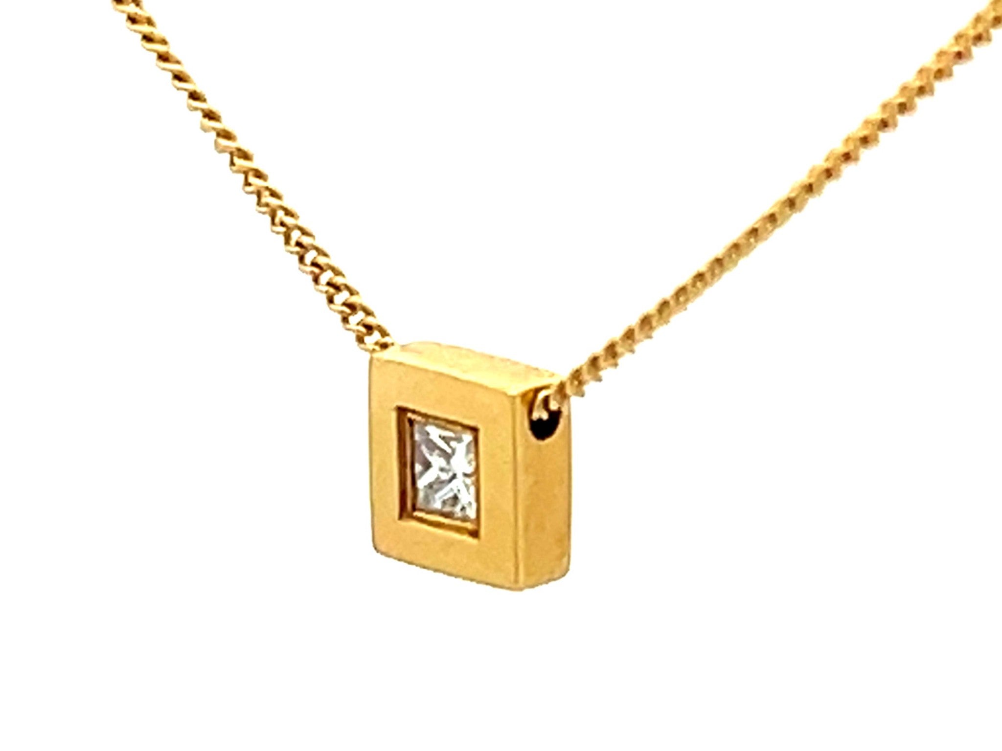 Small Square Single Diamond Necklace in 18k Yellow Gold