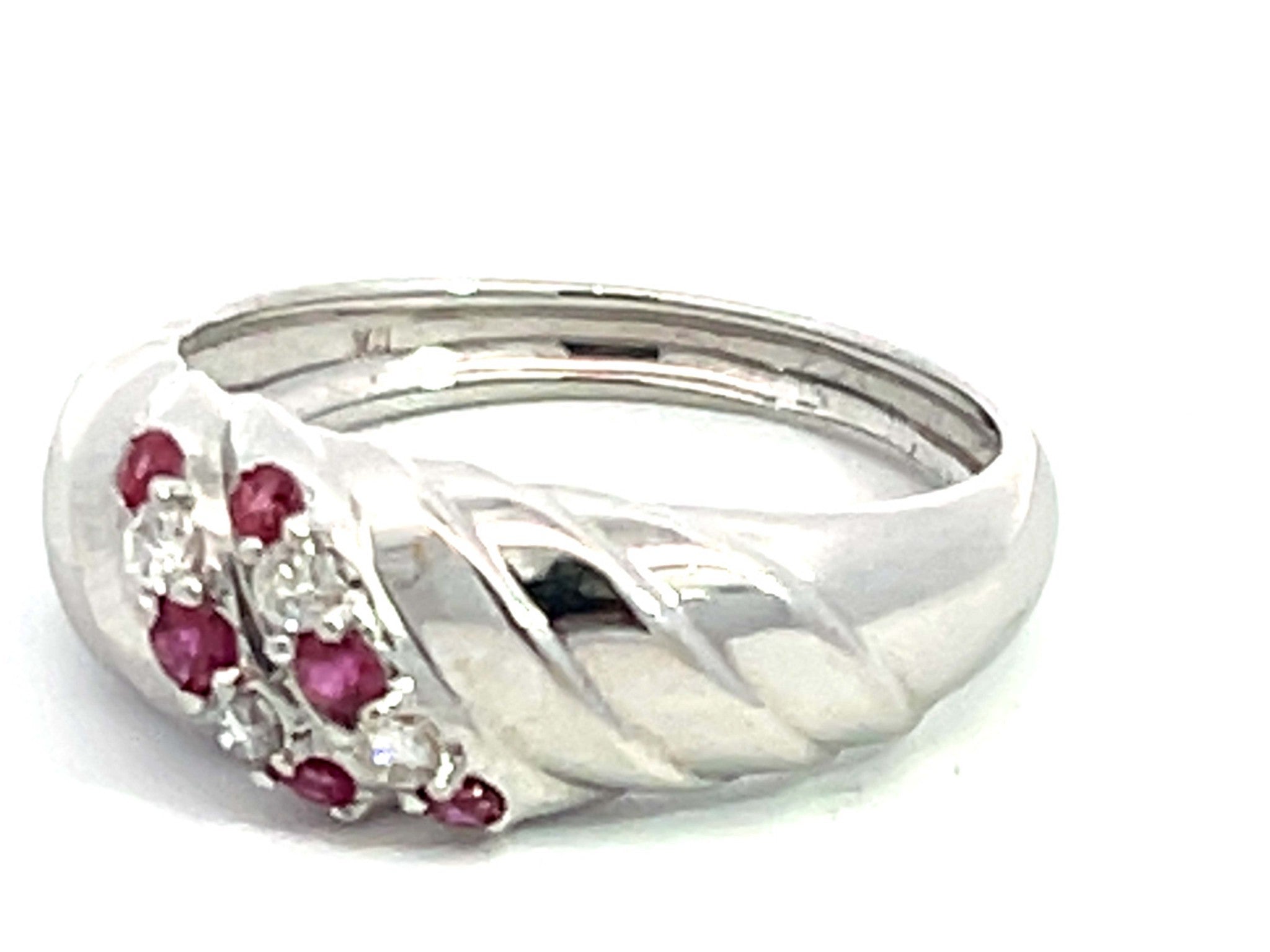 Ruby and Diamond Ripple Band in 14k White Gold