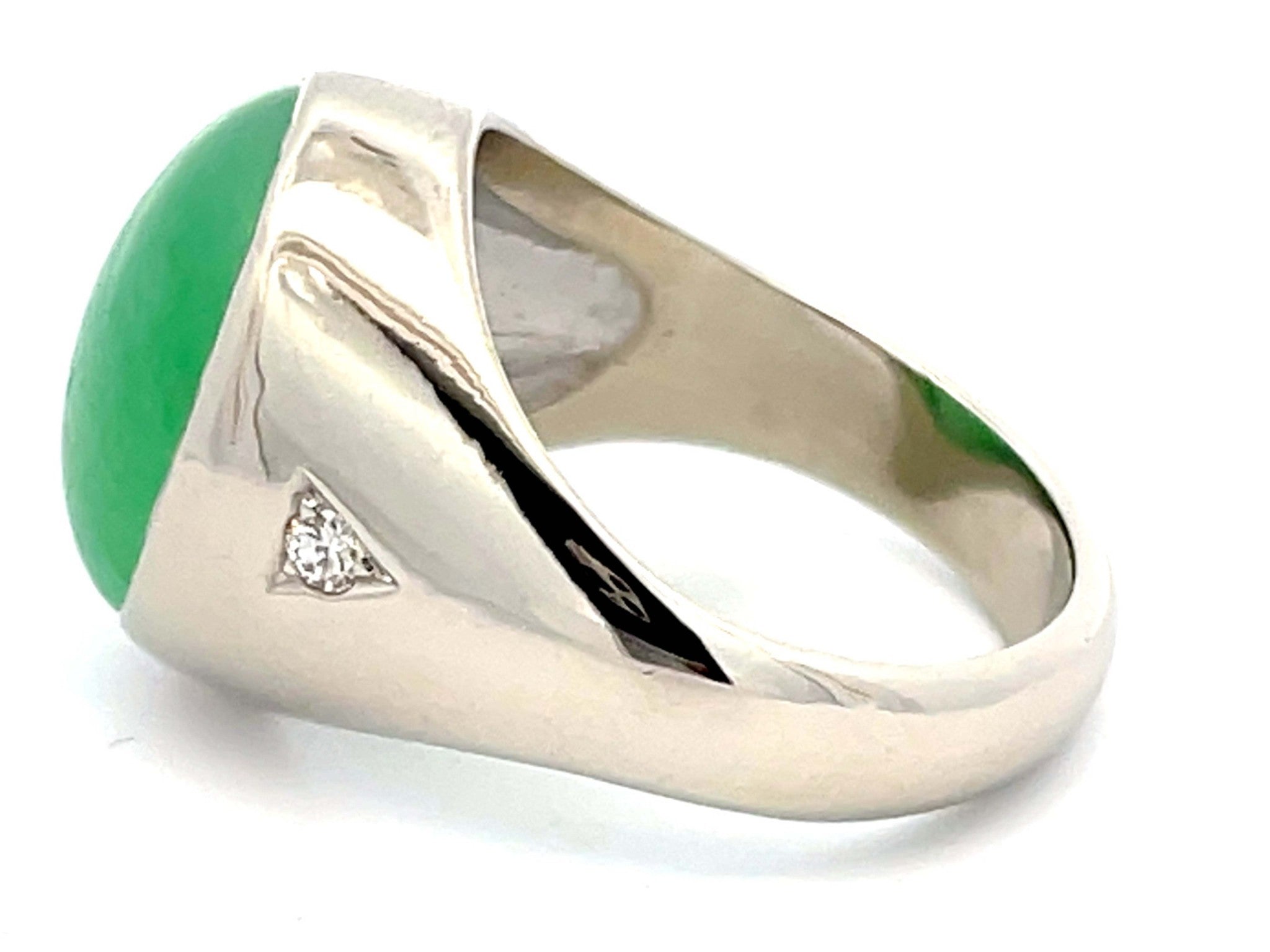Jade and Diamond High Polish Finish Ring in 14K White Gold