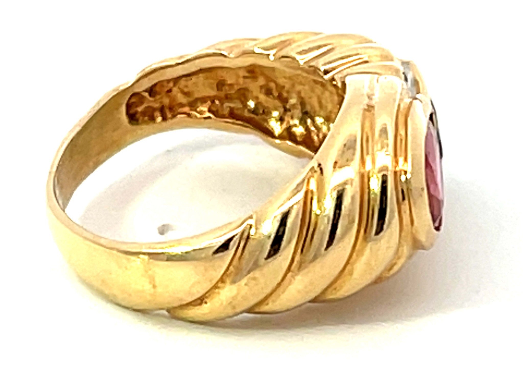 Pink and Indicolite Tourmaline Diamond Ring in 14k Yellow Gold