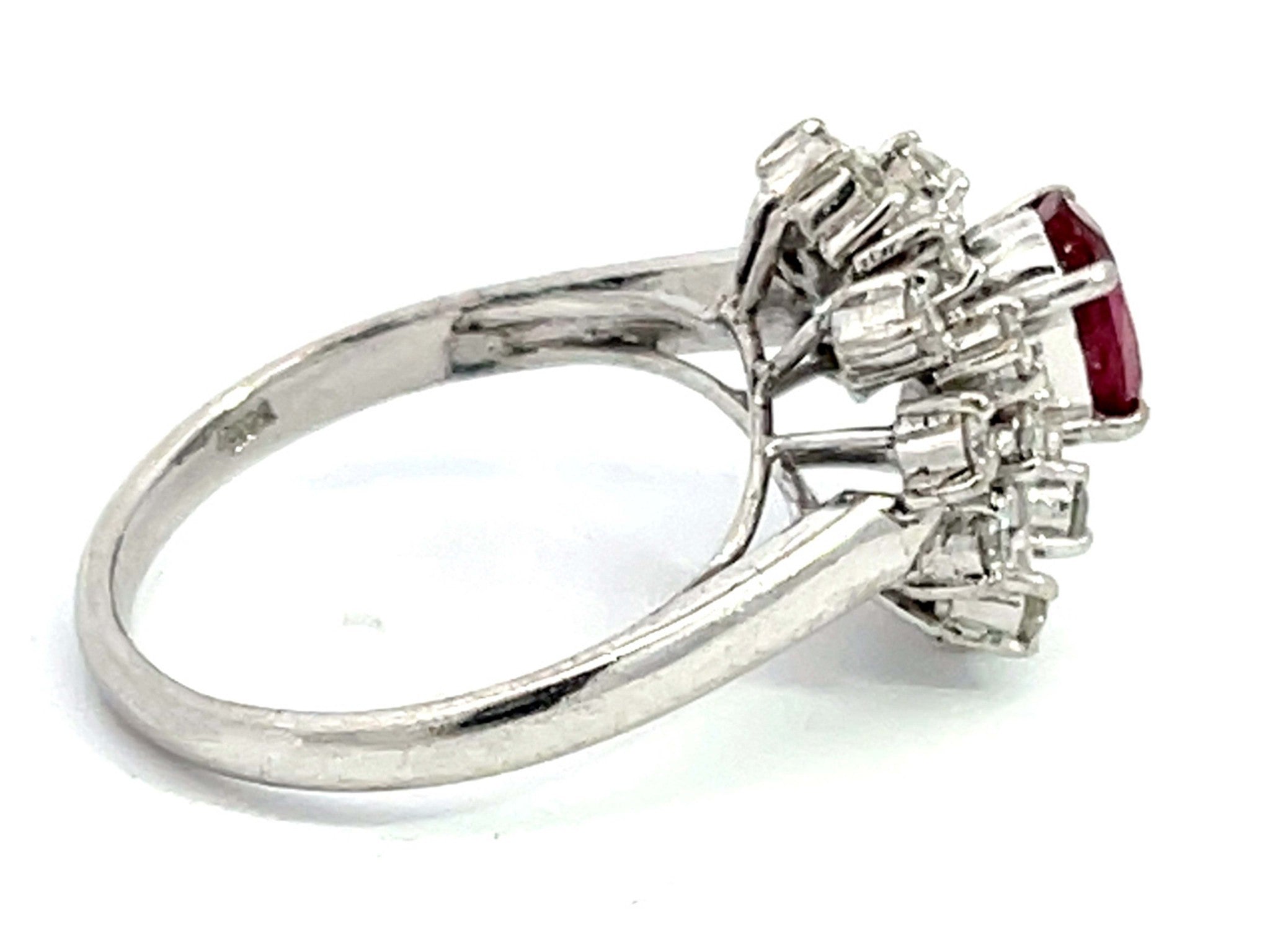 Oval Ruby and Diamond Cluster Ring in 14k White Gold