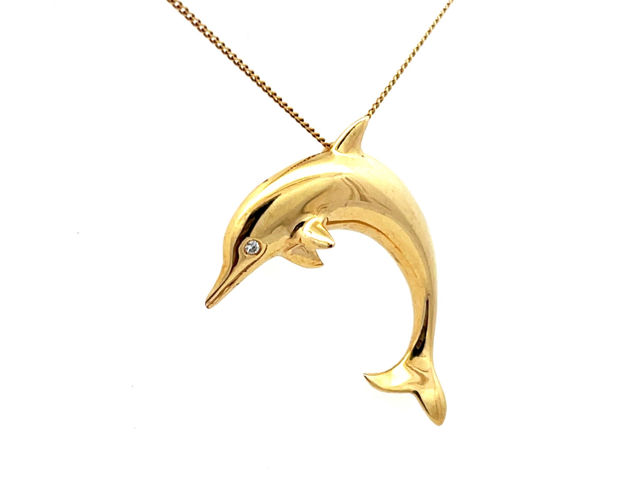Dolphin Diamond Eye Necklace in 18k Yellow Gold