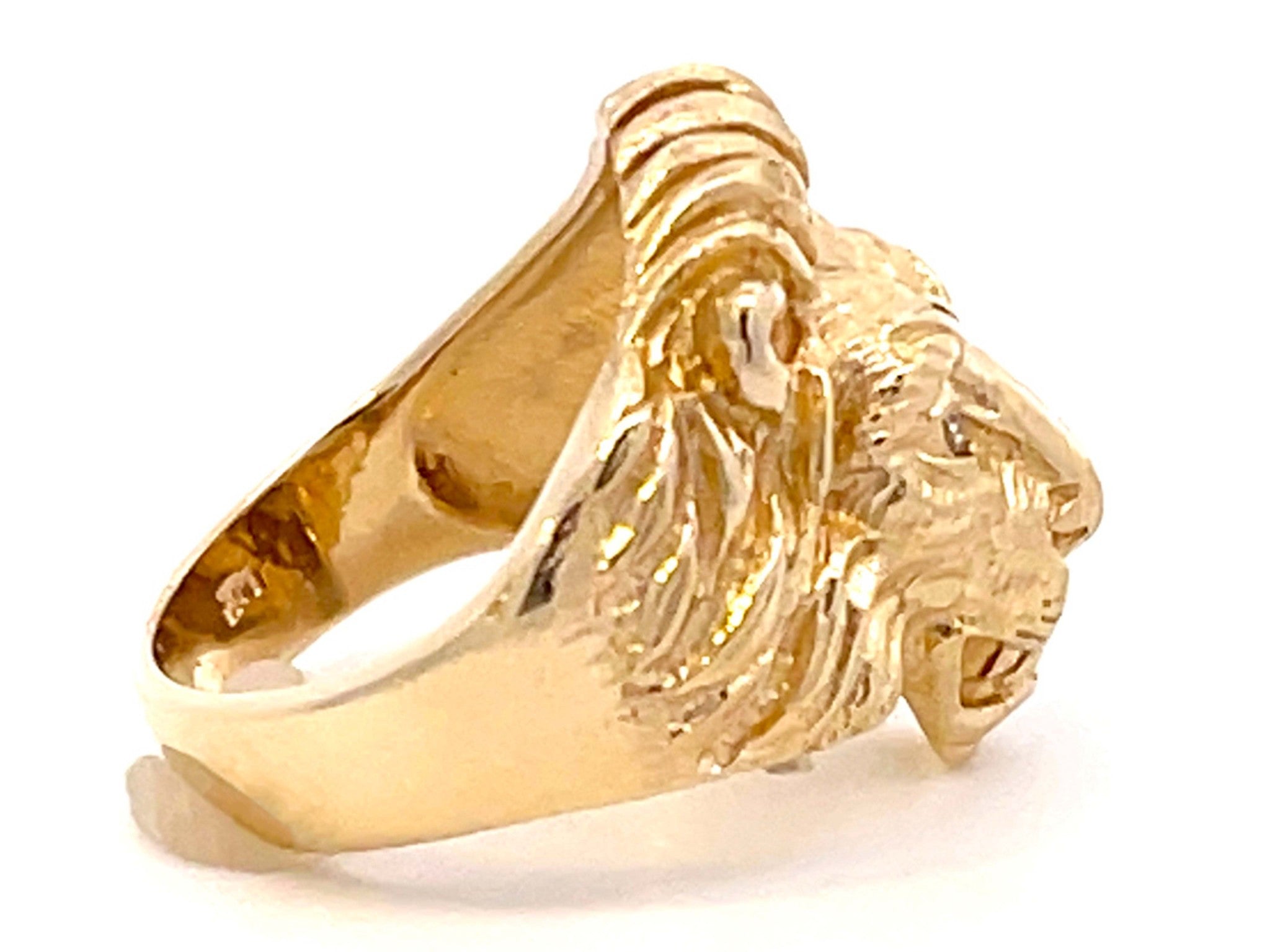 Lion Head Diamond Ring 14K Yellow Gold