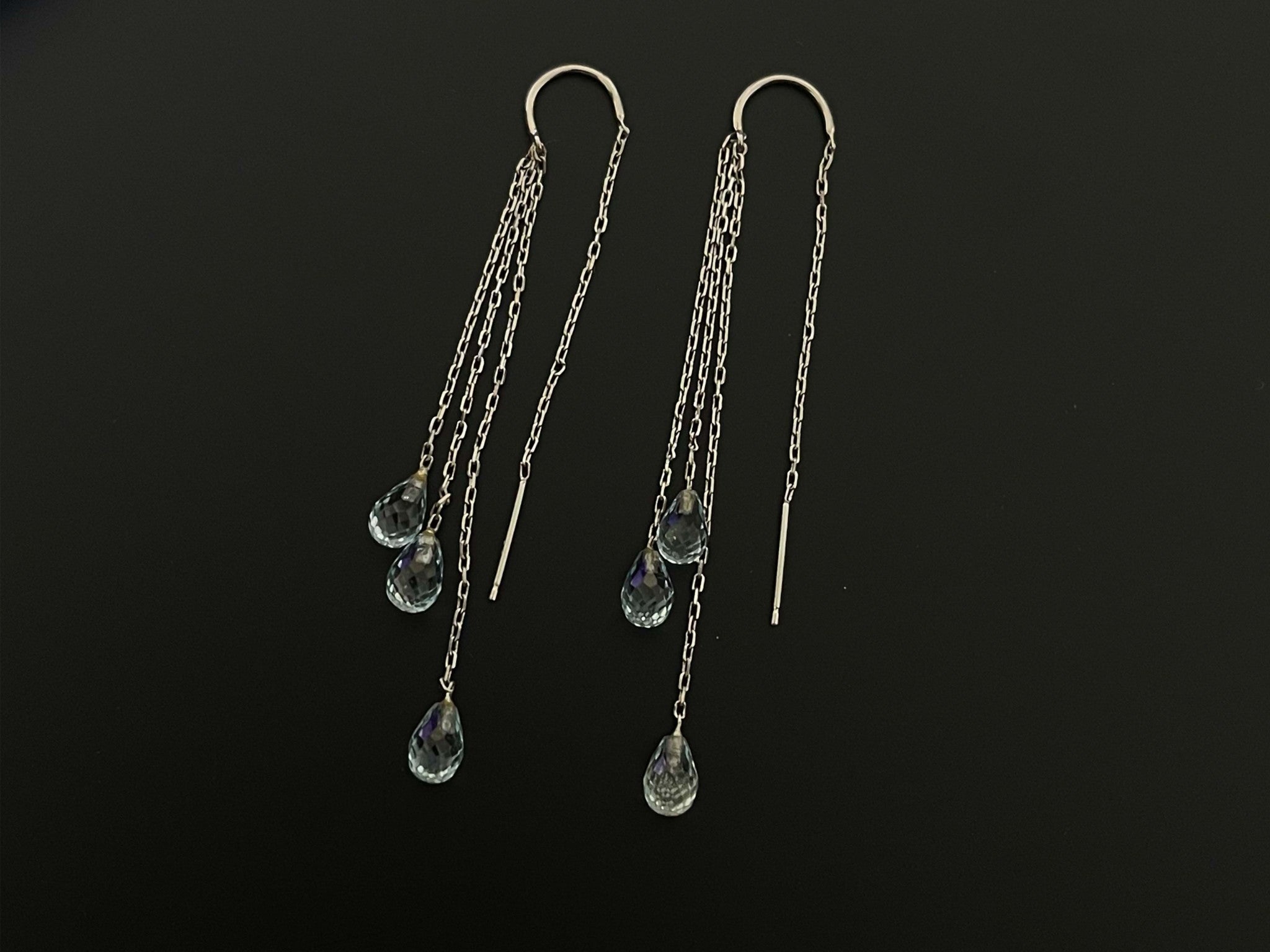 Briolette Cut Aquamarine Dangle Earrings in 14k White Gold