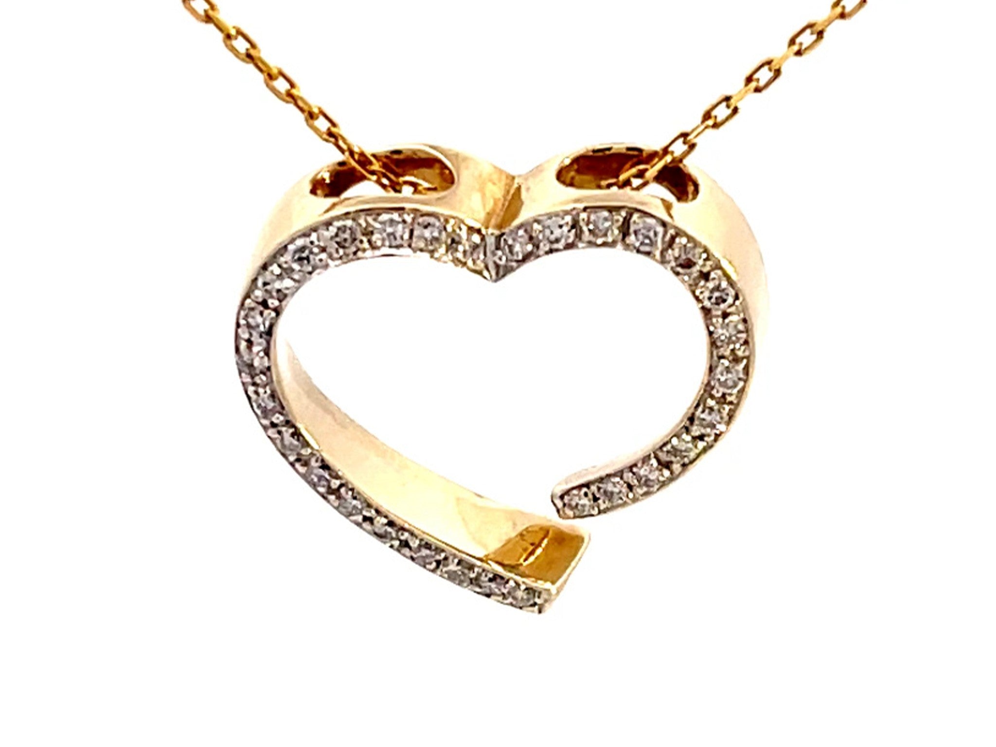 Open Diamond Heart Pendant with Chain in 14k Yellow Gold