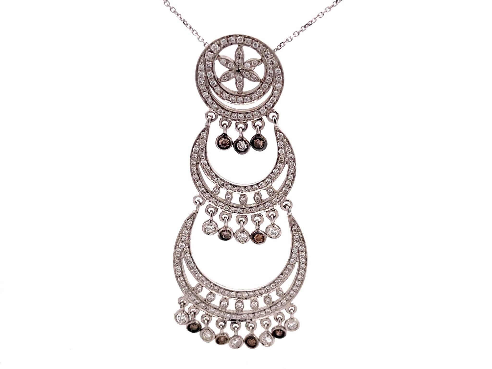 Large Drop Pendant with White and Chocolate Diamonds in 18k White Gold