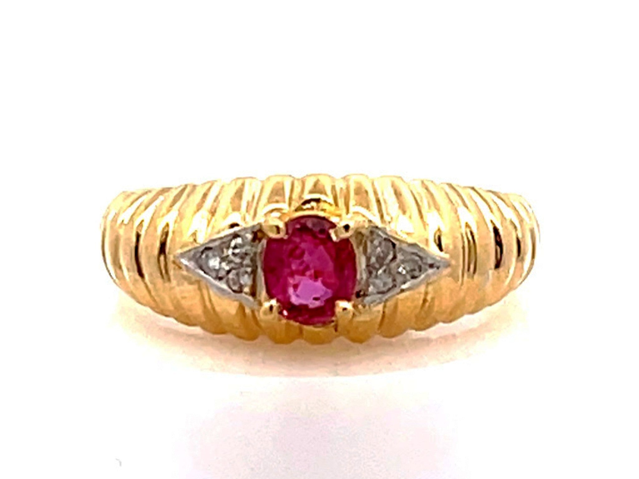 Vintage Ruby and Diamond Band Ring in 14k Yellow Gold