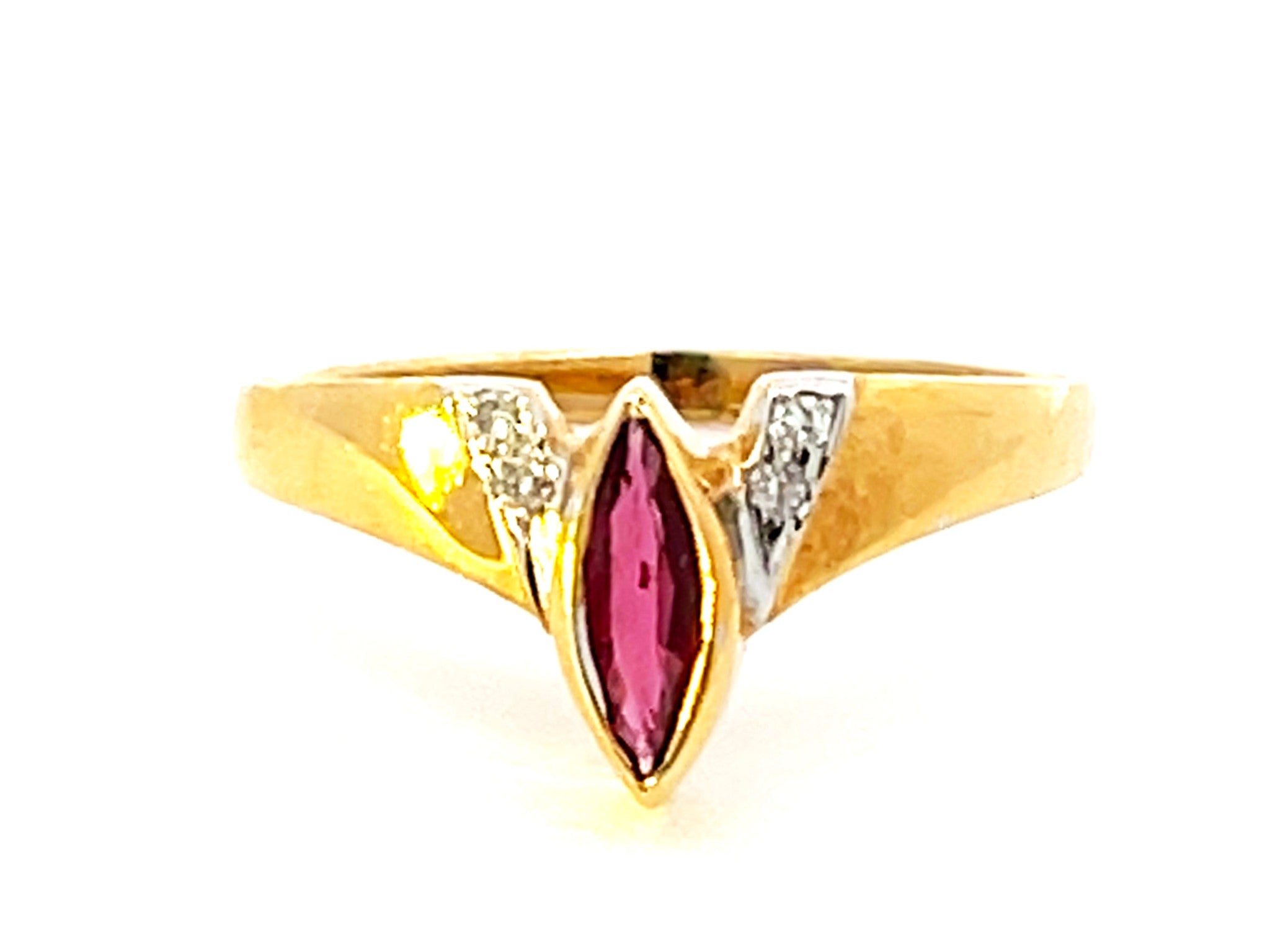 Marquise Ruby Diamond Ring in 14k Yellow Gold