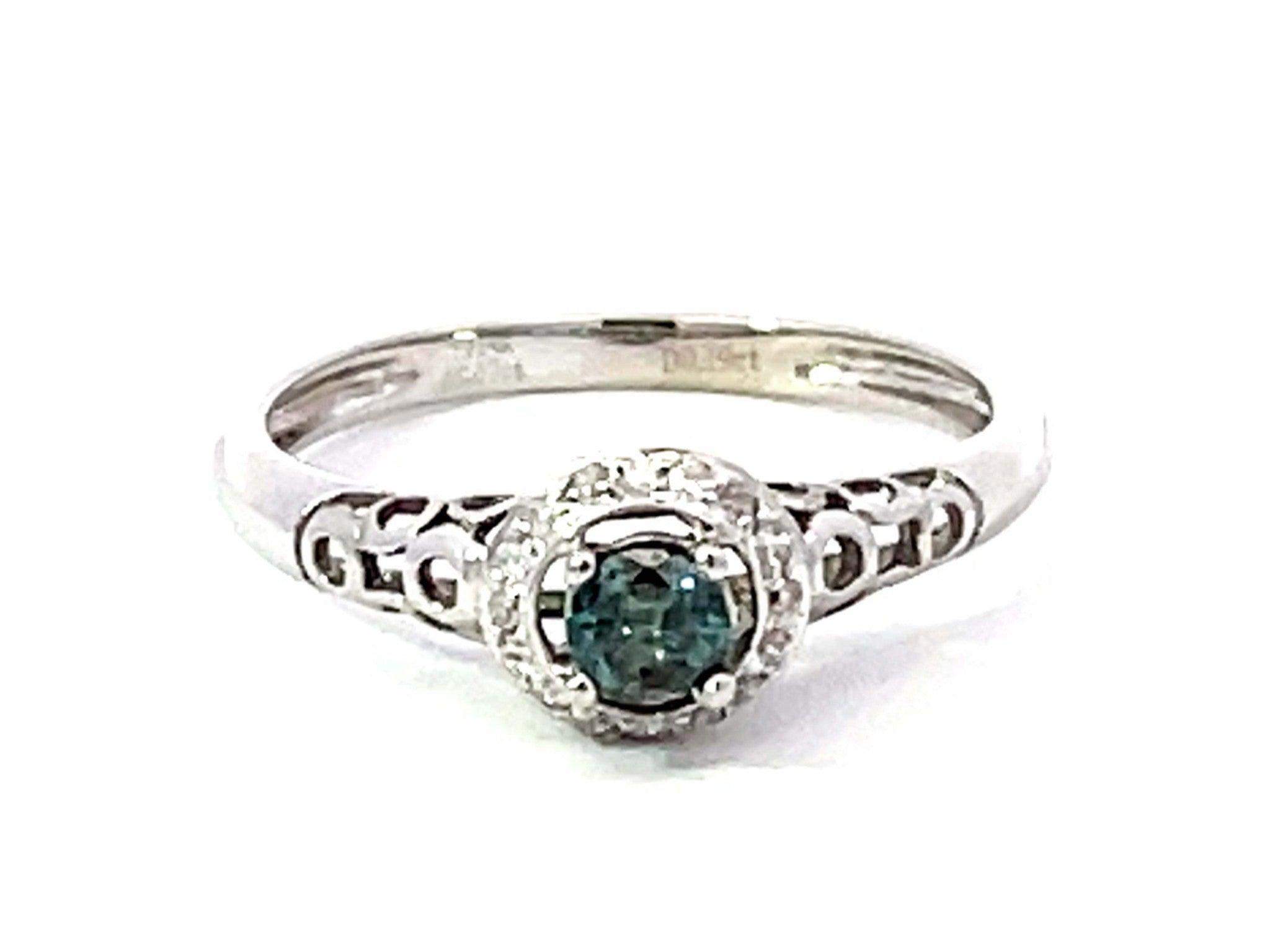 Blue Diamond Diamond Halo Ring Solid 14k White Gold