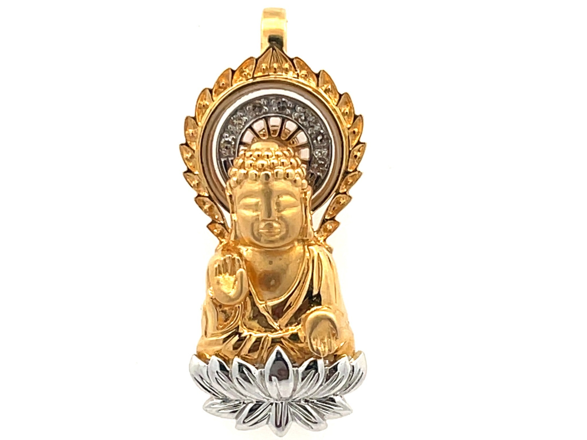 Buddha on Lotus Diamond Pendant in 18k Yellow and White Gold