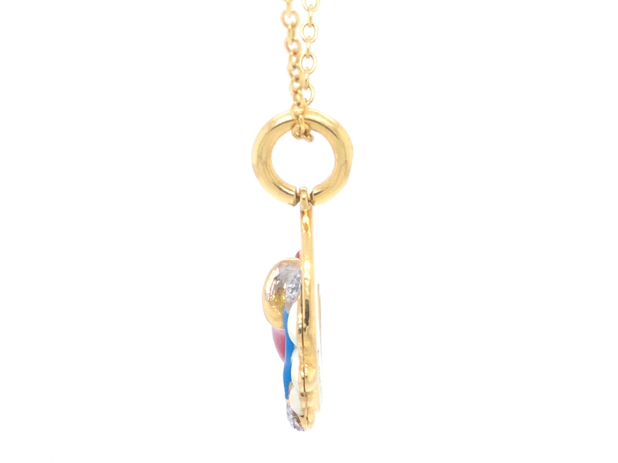 Aaron Basha Aquarius Enamel Diamond Pendant and Chain in 18k Yellow Gold