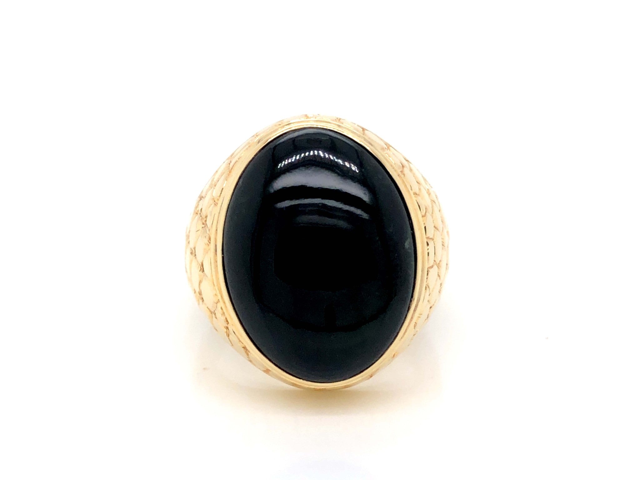 Vintage Mens Ring,Vintage Men's Large Black Jade Ring with Reptile Design in 14k Yellow Gold