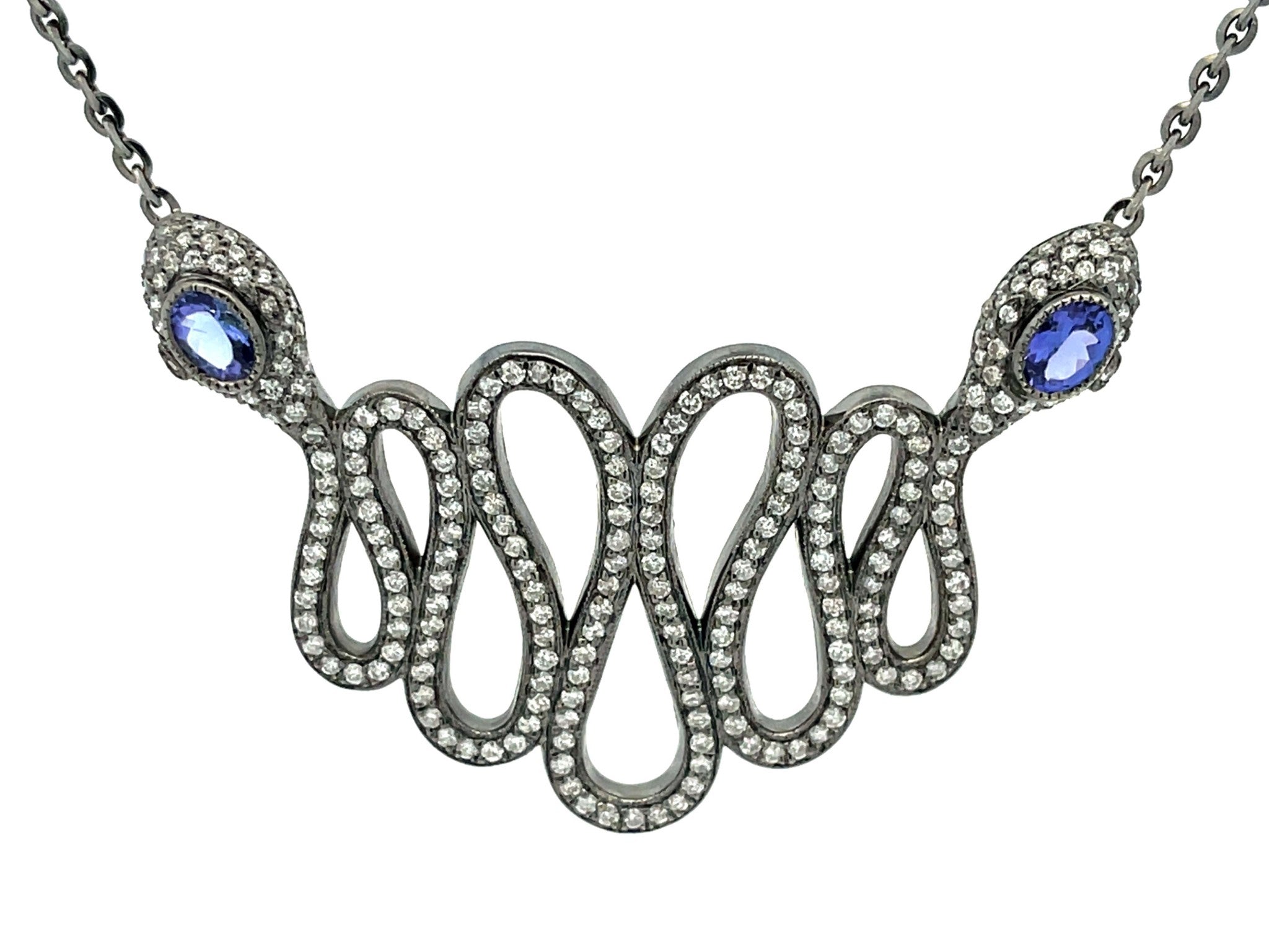 Snake Necklace with Diamonds and Tanzanite in 18k Black Gold