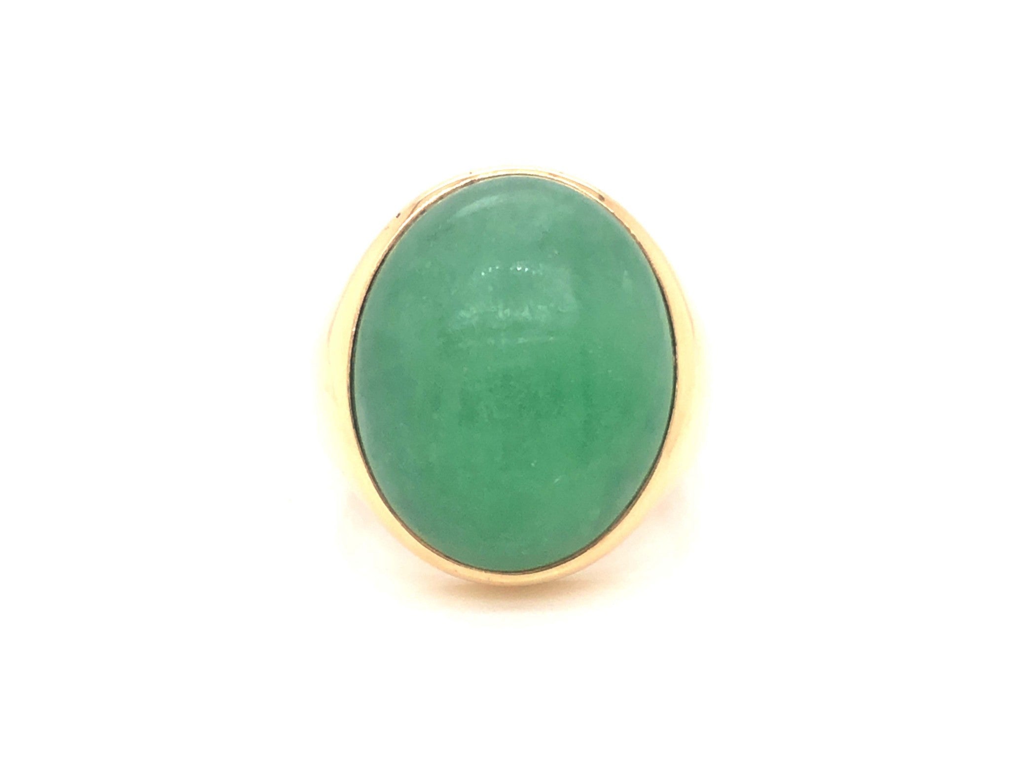 Vintage Men's Large Oval Cabochon Green Jade Ring - 14k Yellow Gold