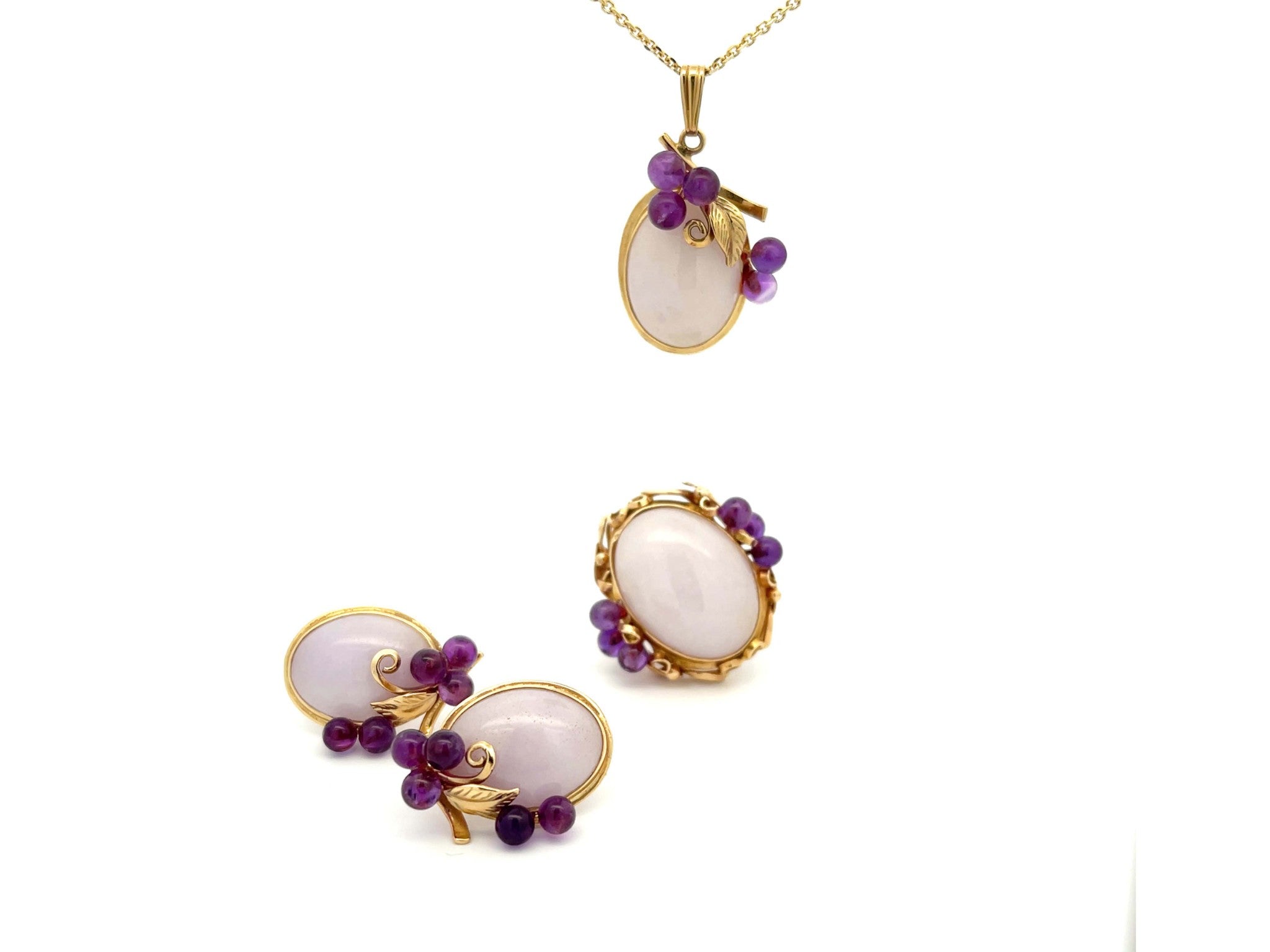 Mings Lavender Jade and Purple Amethyst Earrings in 14k Yellow Gold