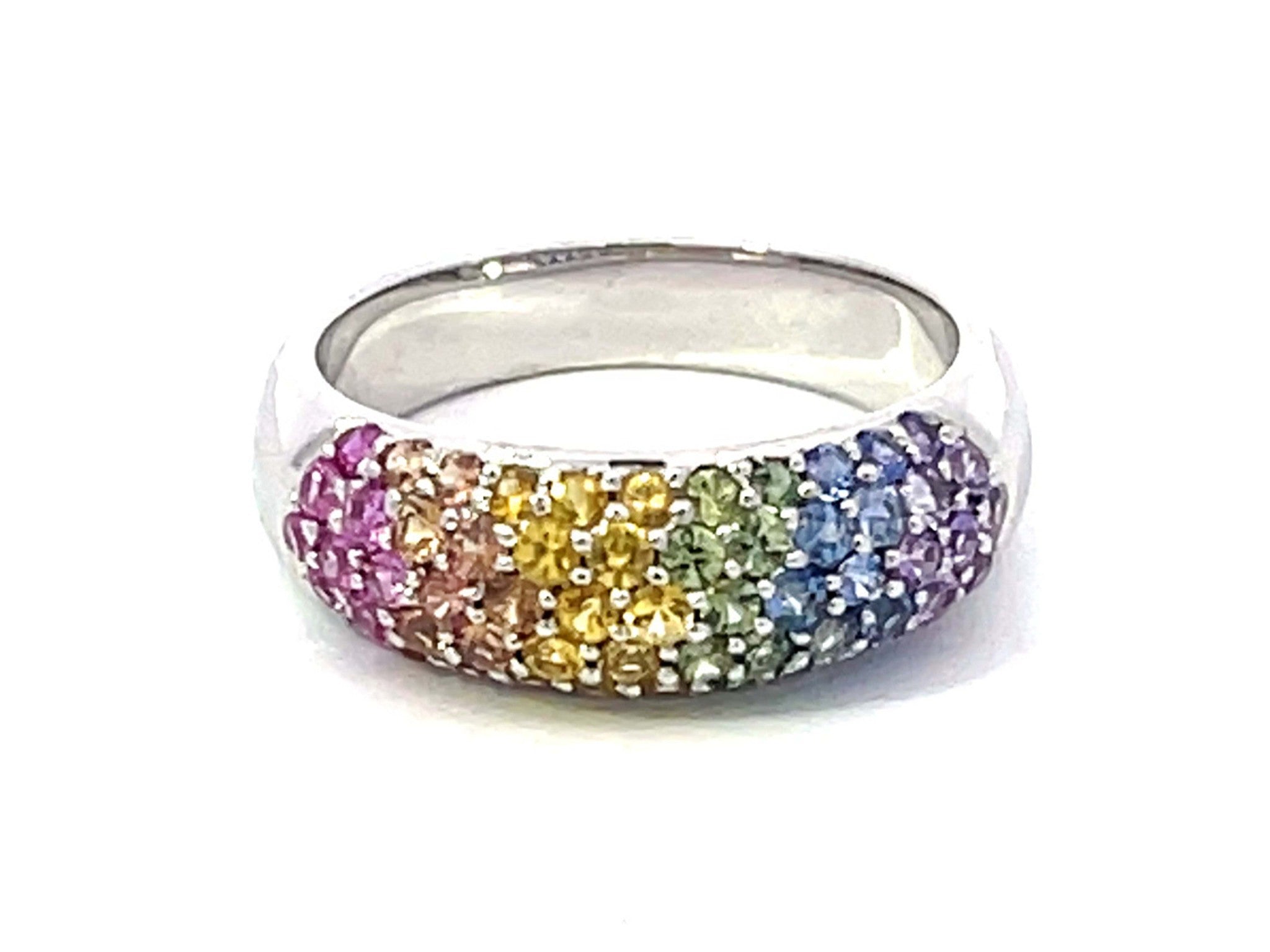 Multi Colored Sapphire Dome Ring in 18K White Gold