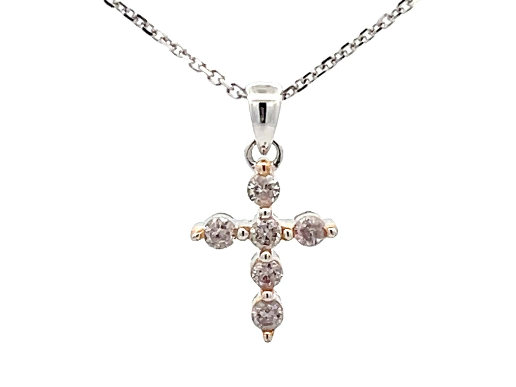Small Diamond Cross Necklace 18k White Gold