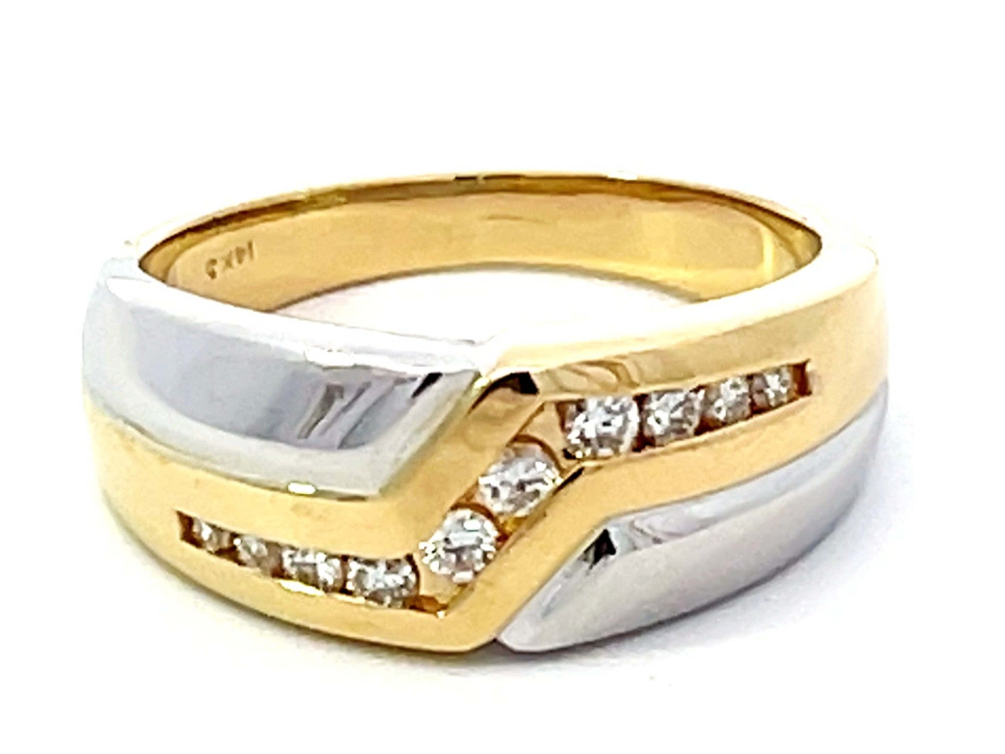 Two Toned Gold Mens Ring with Diamonds 14K Yellow Gold