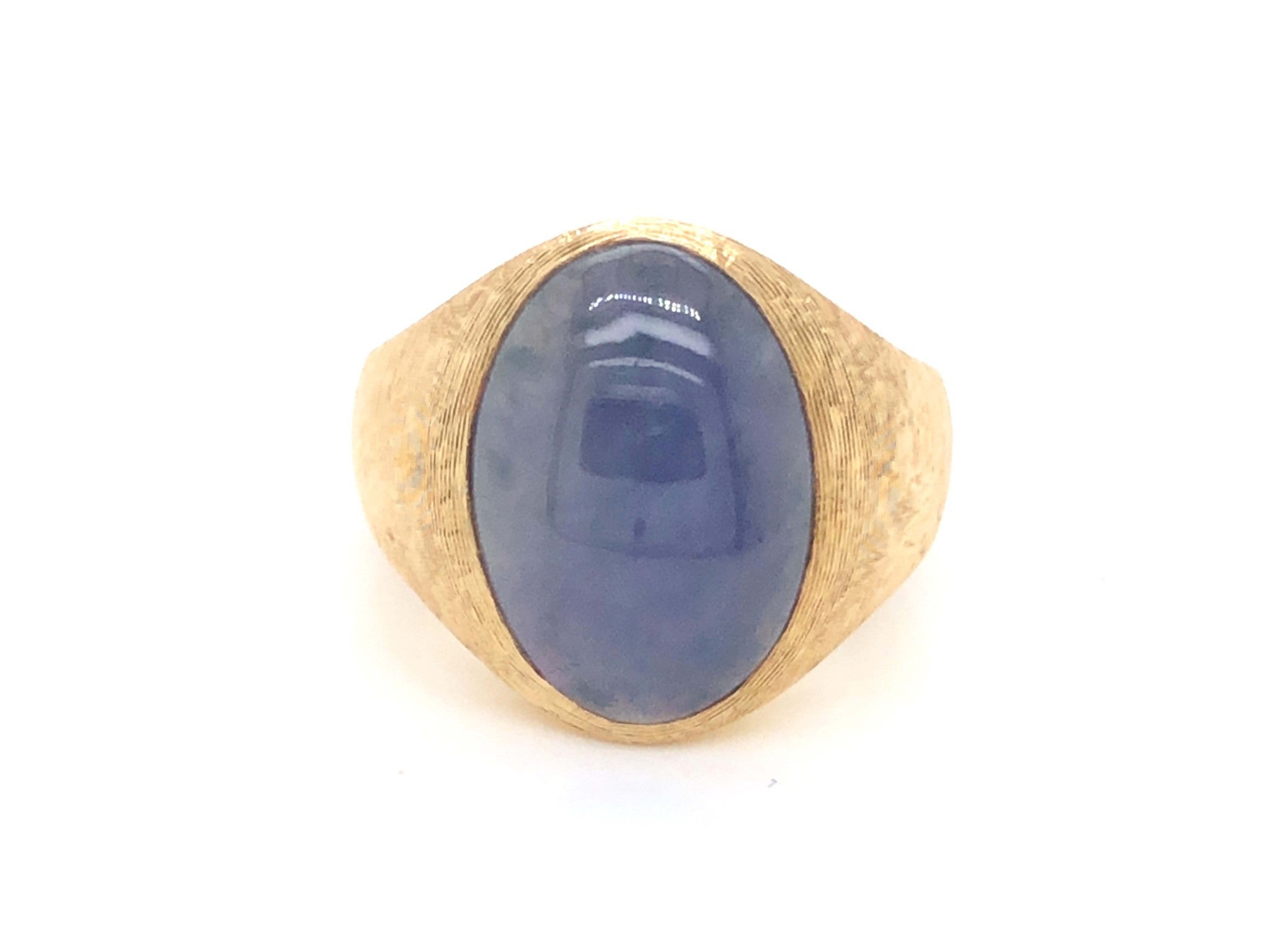 Vintage Rare Oval Cabochon Purple Blue Jade Ring - 14k Yellow Gold