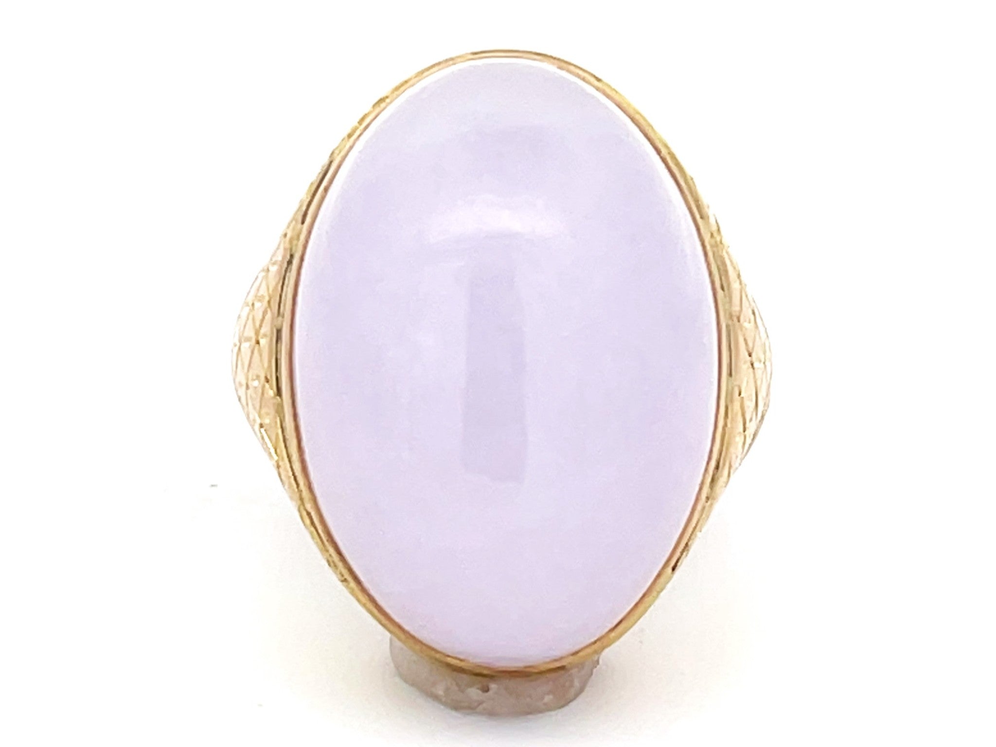 49 Carat Lavender Jade Double Cabochon Ring in 14k Yellow Gold