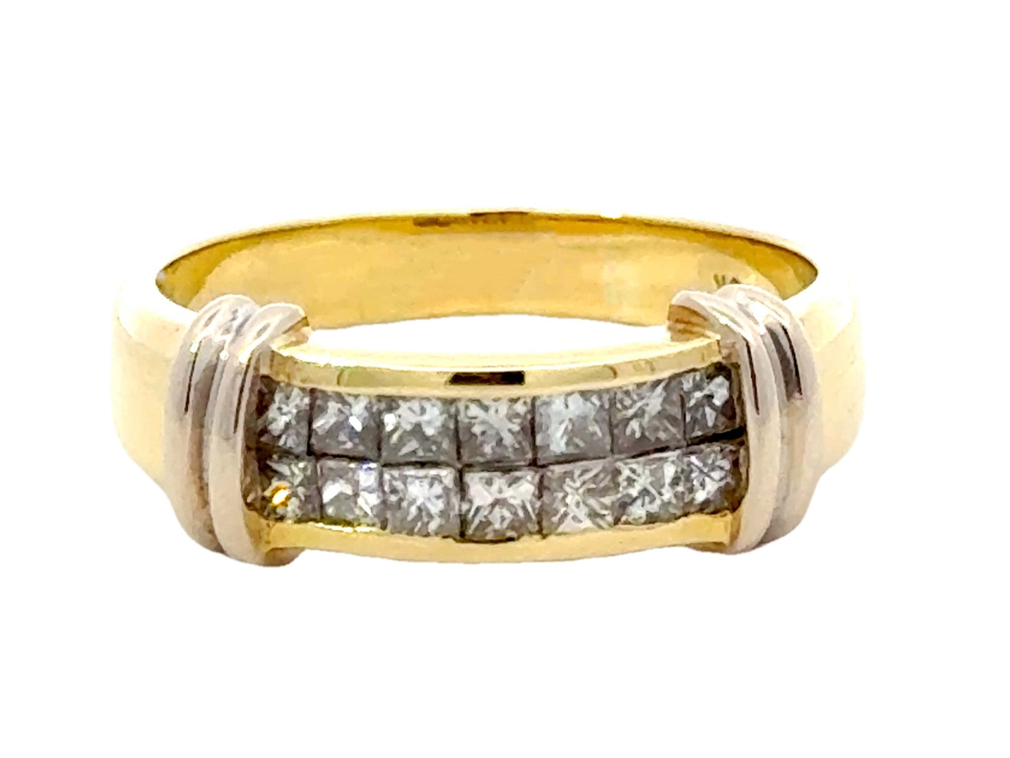 Princess Cut Channel Set Double Diamond Row Ring in 18k Gold