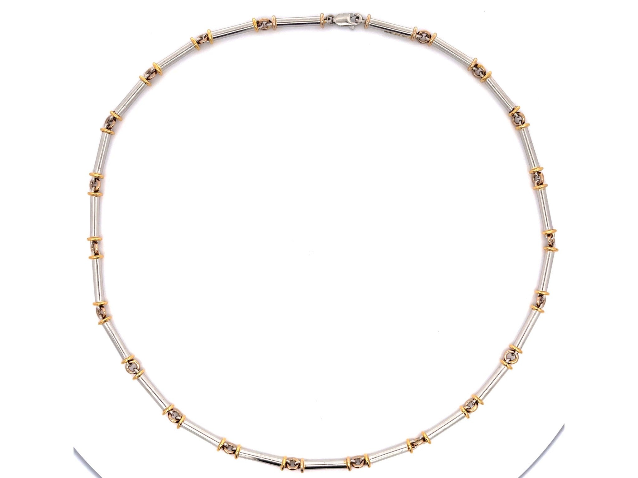 Platinum Barrel Sectional Necklace with 18k Yellow Gold Accents
