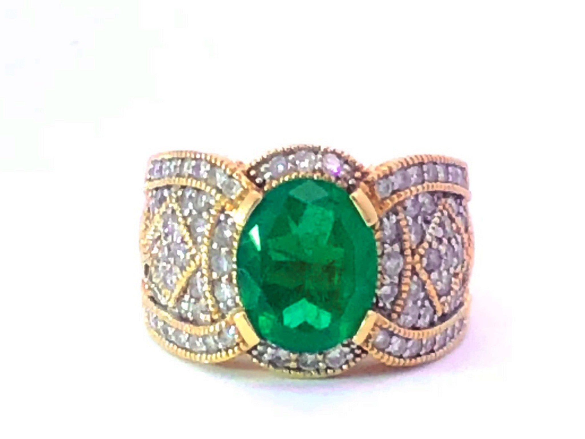 GIA Rare 2.65 ct. Colombian Emerald & Diamond Cigar Band Ring in 14k Yellow Gold