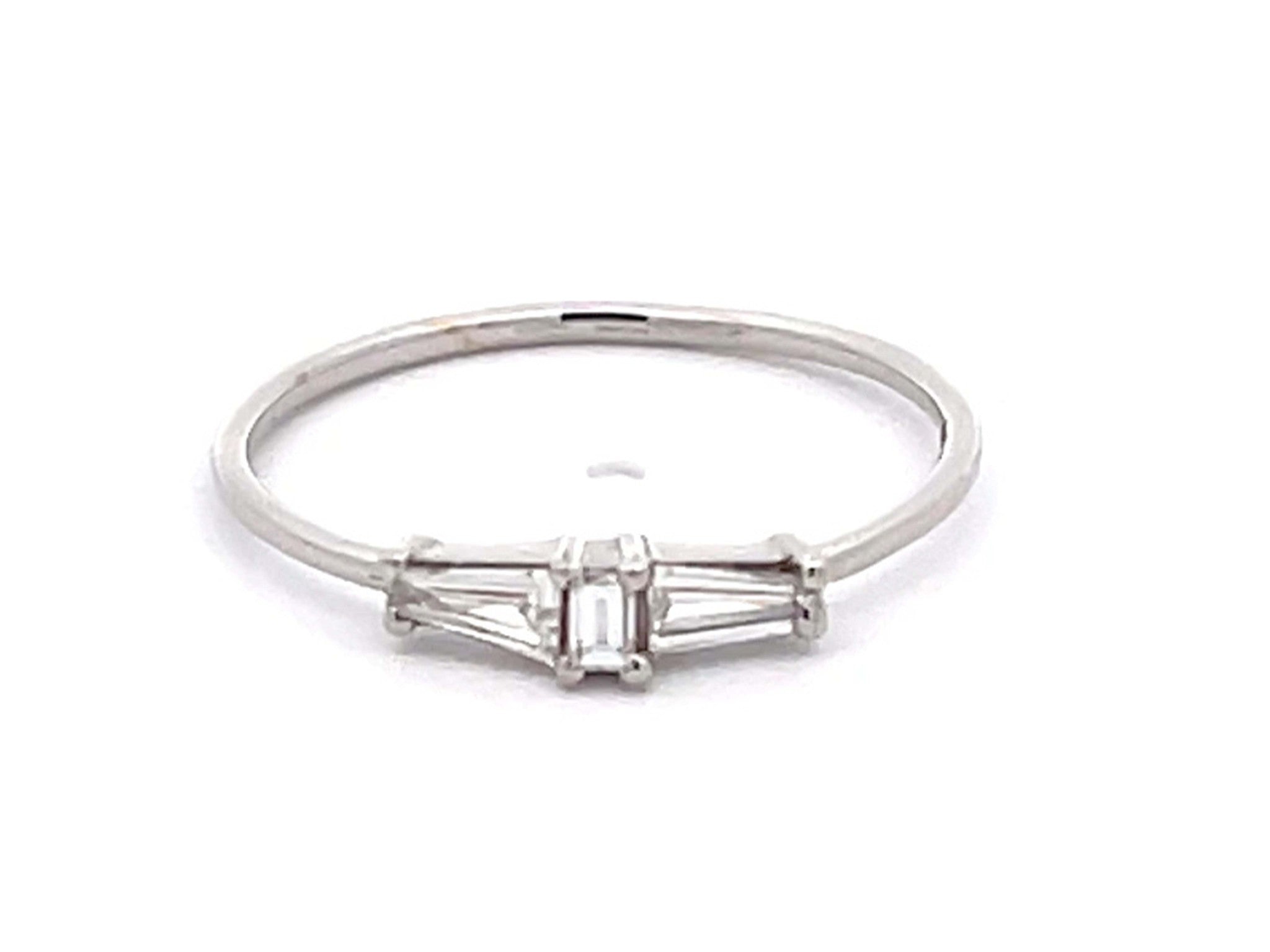 Three Baguette Diamond Thin Band Ring in 14k White Gold