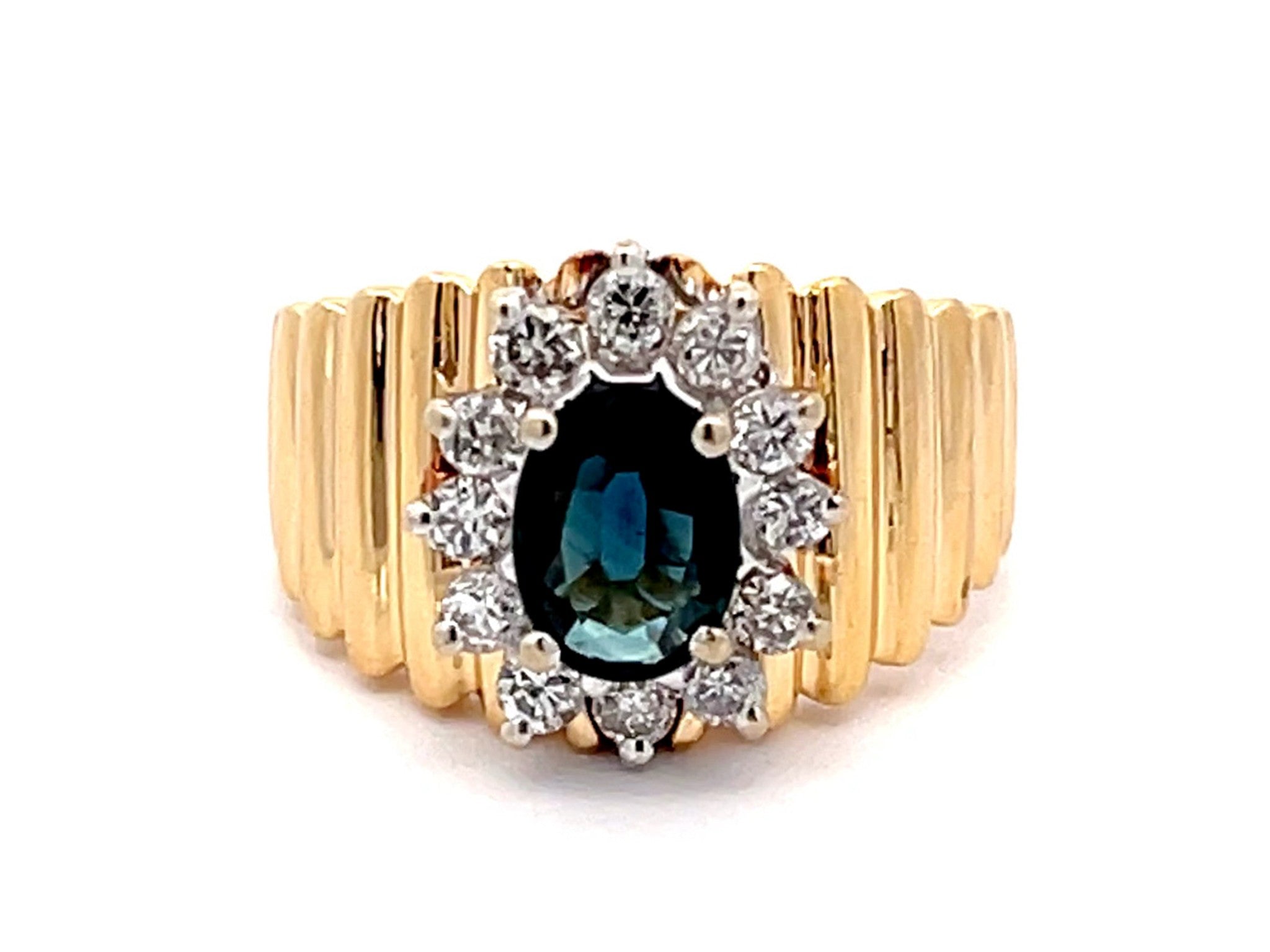 Vintage Oval Blue Sapphire and Diamond Ring in 14k Yellow Gold