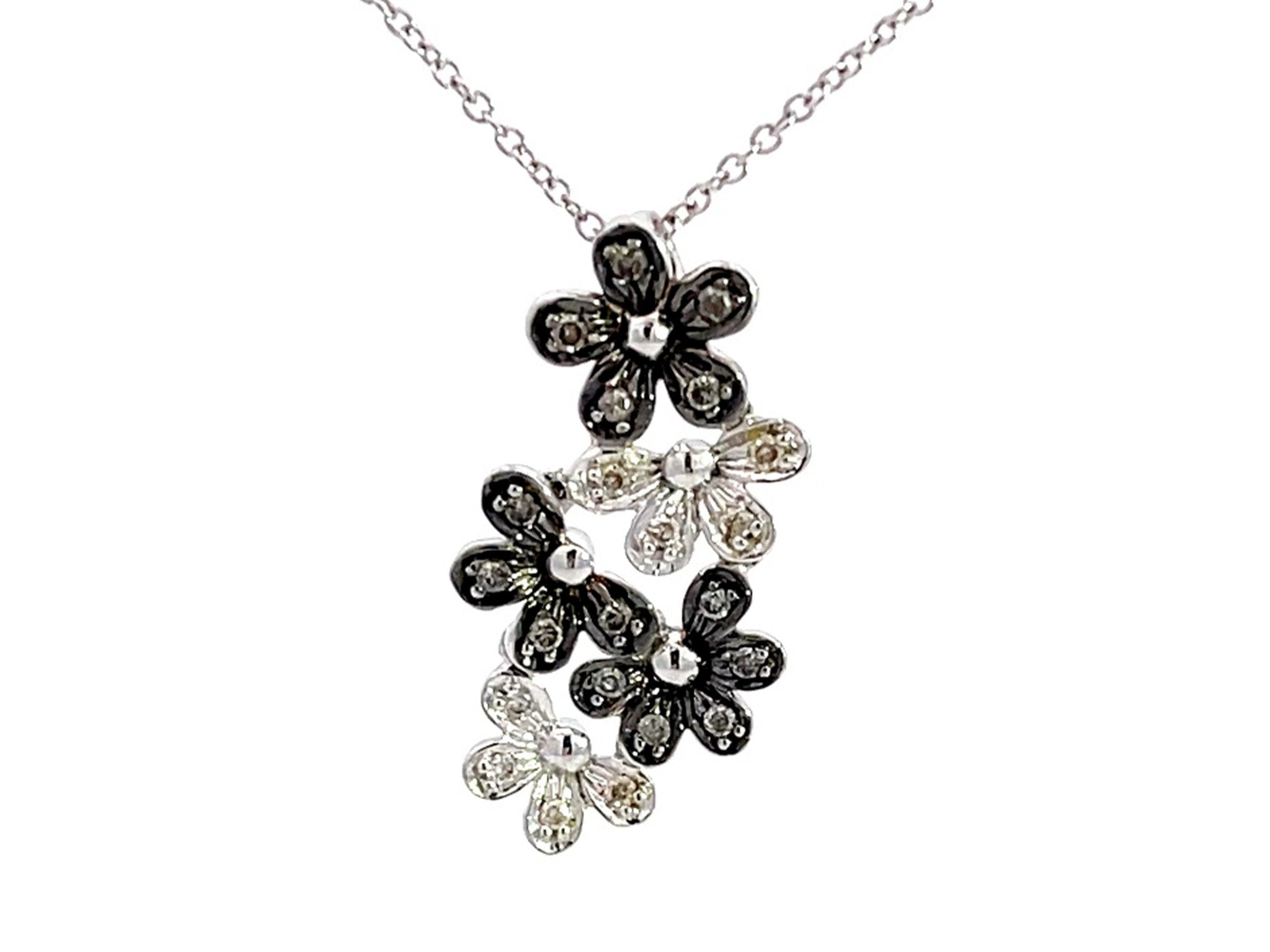 5 Diamond Flower Pendant Necklace in 14k White Gold