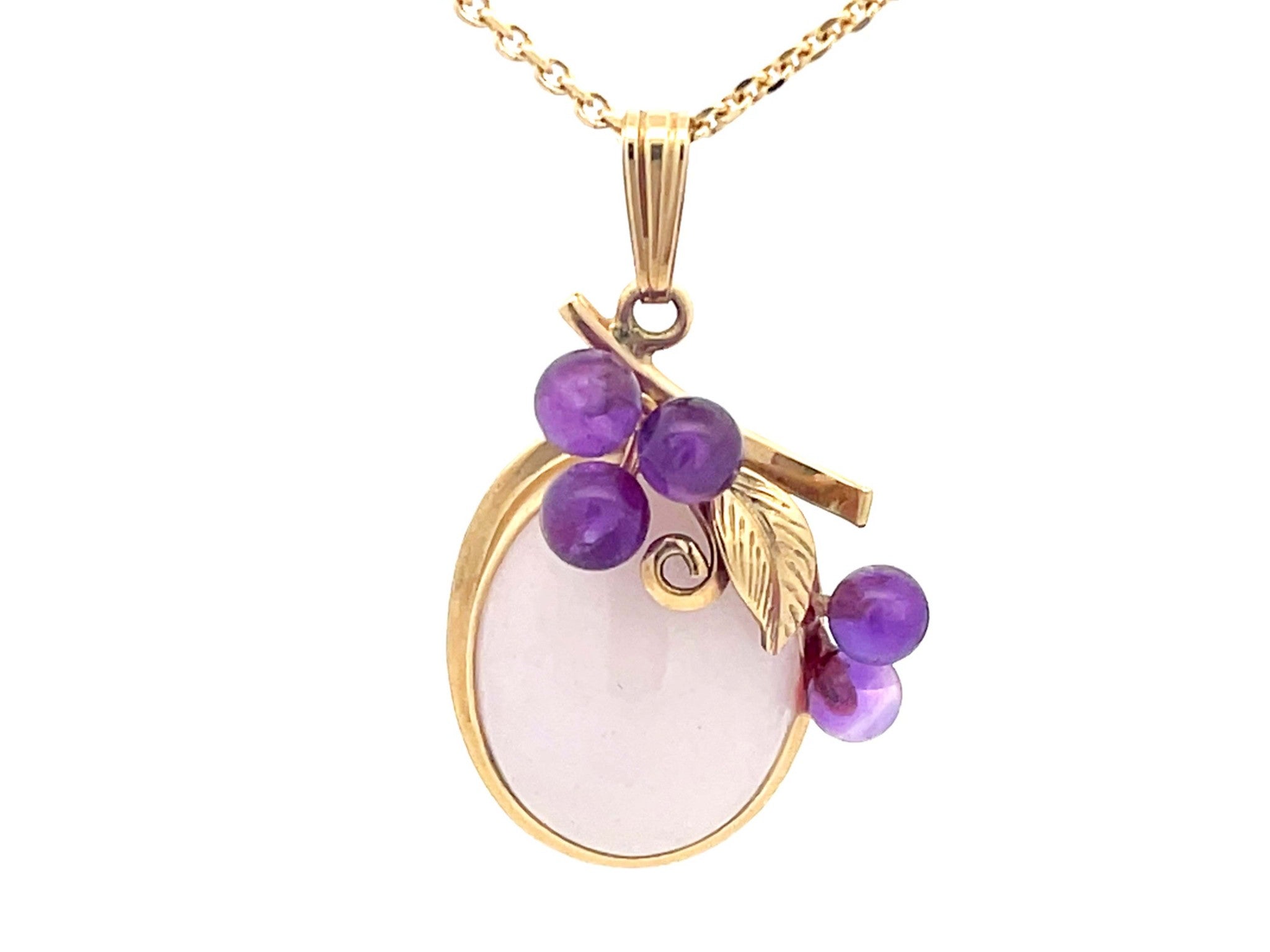 Mings Lavender Jade and Purple Amethyst Necklace in 14k Yellow Gold