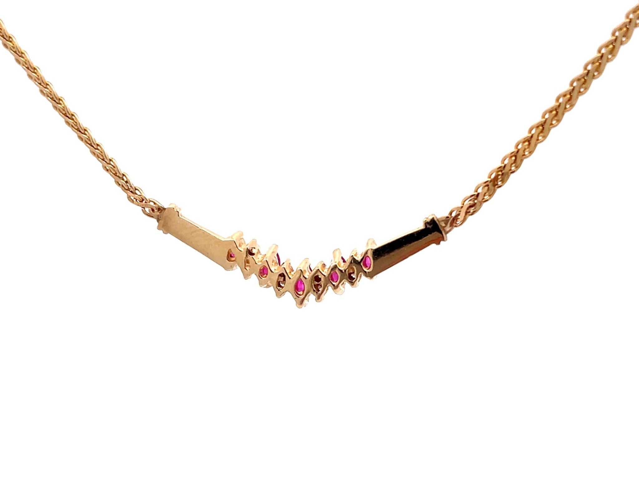 Marquise Ruby and Round Brilliant Diamond Necklace in 14k Yellow Gold