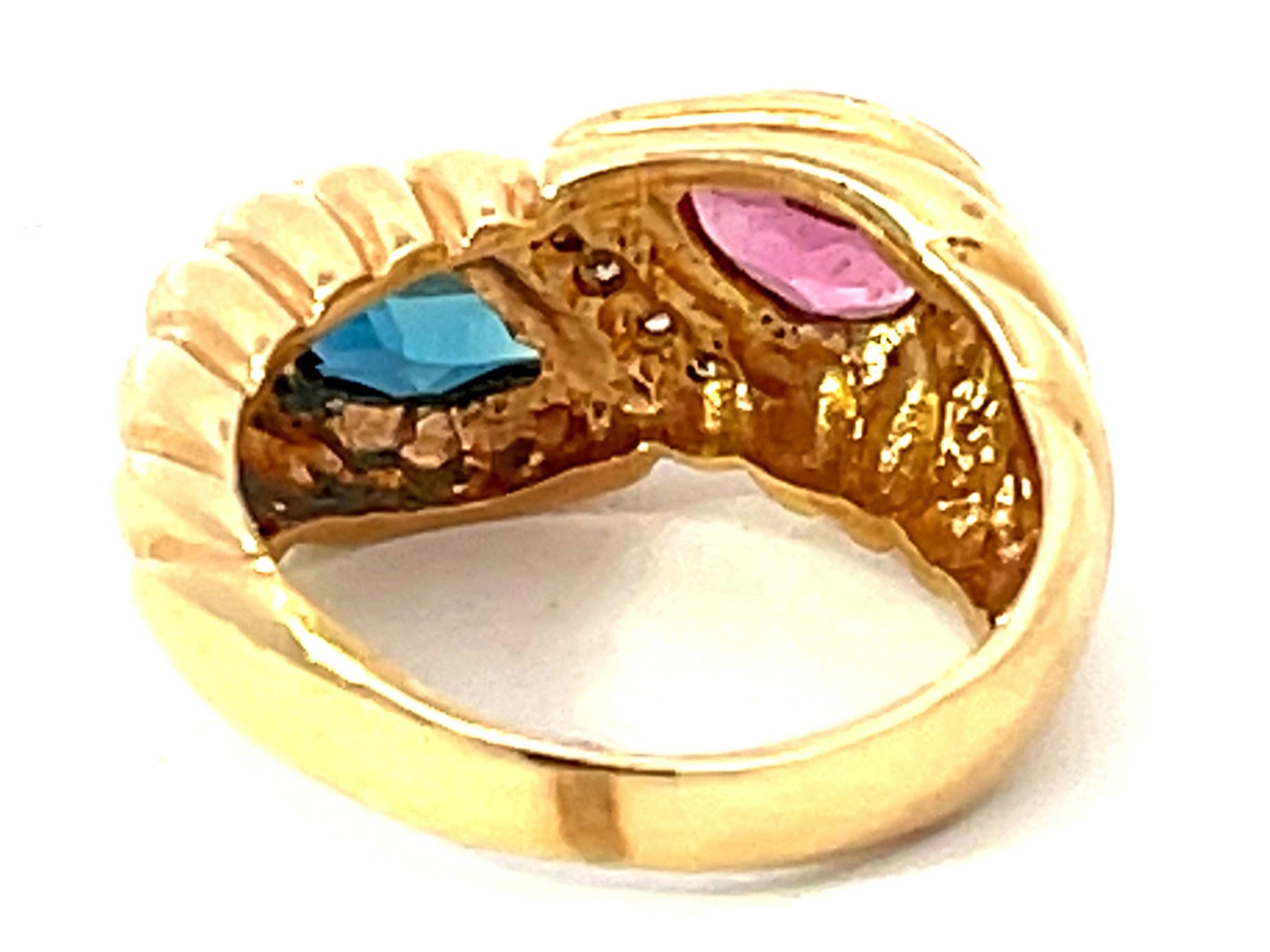 Pink and Indicolite Tourmaline Diamond Ring in 14k Yellow Gold