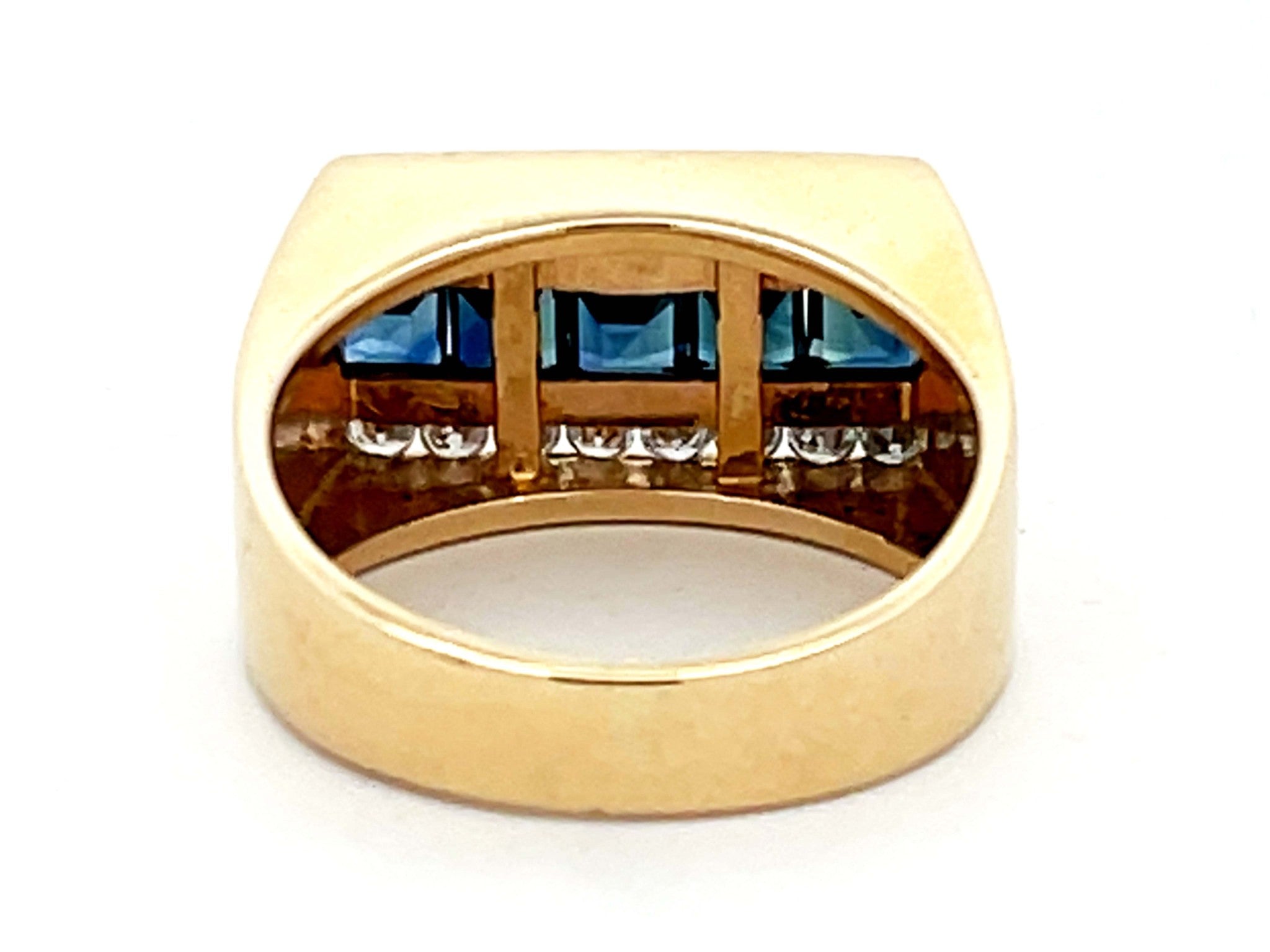 Mens Sapphire and Diamond Row Ring in 14k Yellow Gold