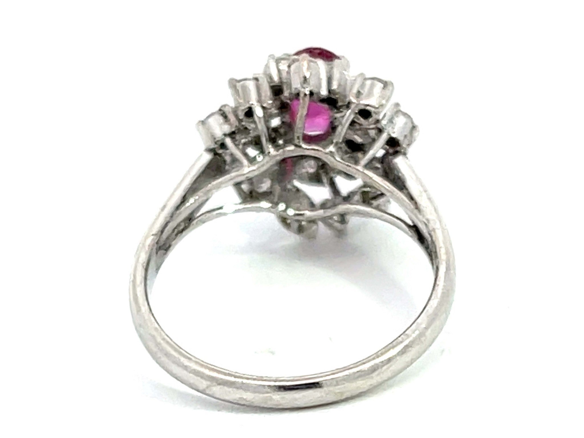 Oval Ruby and Diamond Cluster Ring in 14k White Gold