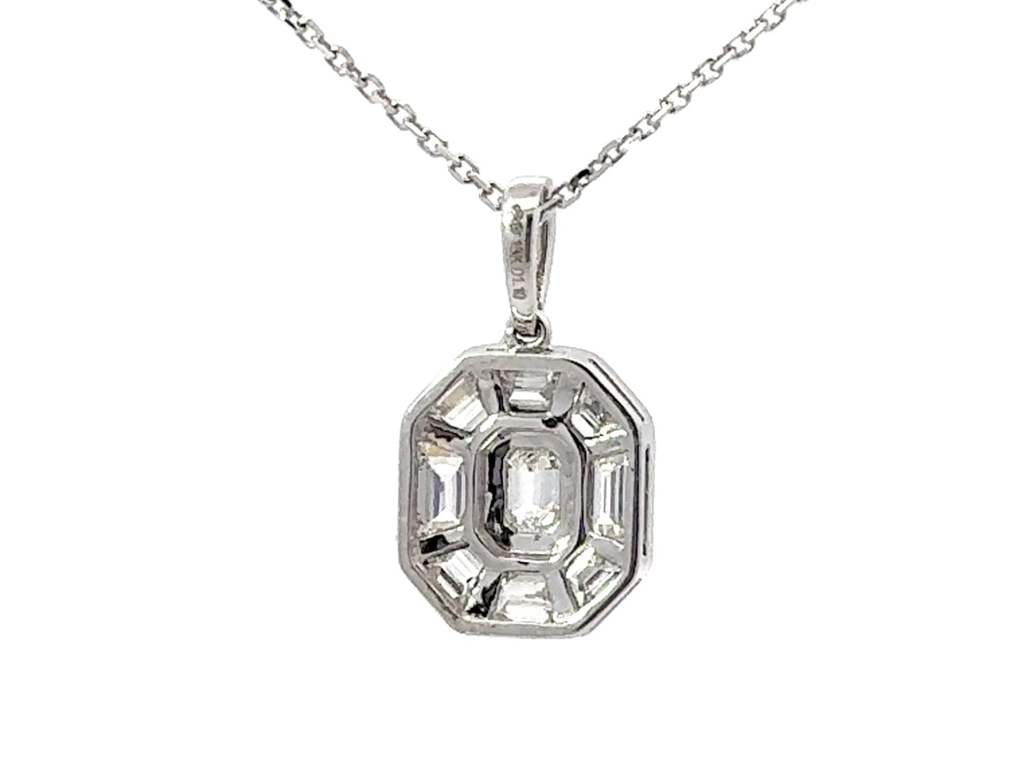 9 Piece Emerald Diamond Pendant Necklace 18k White Gold