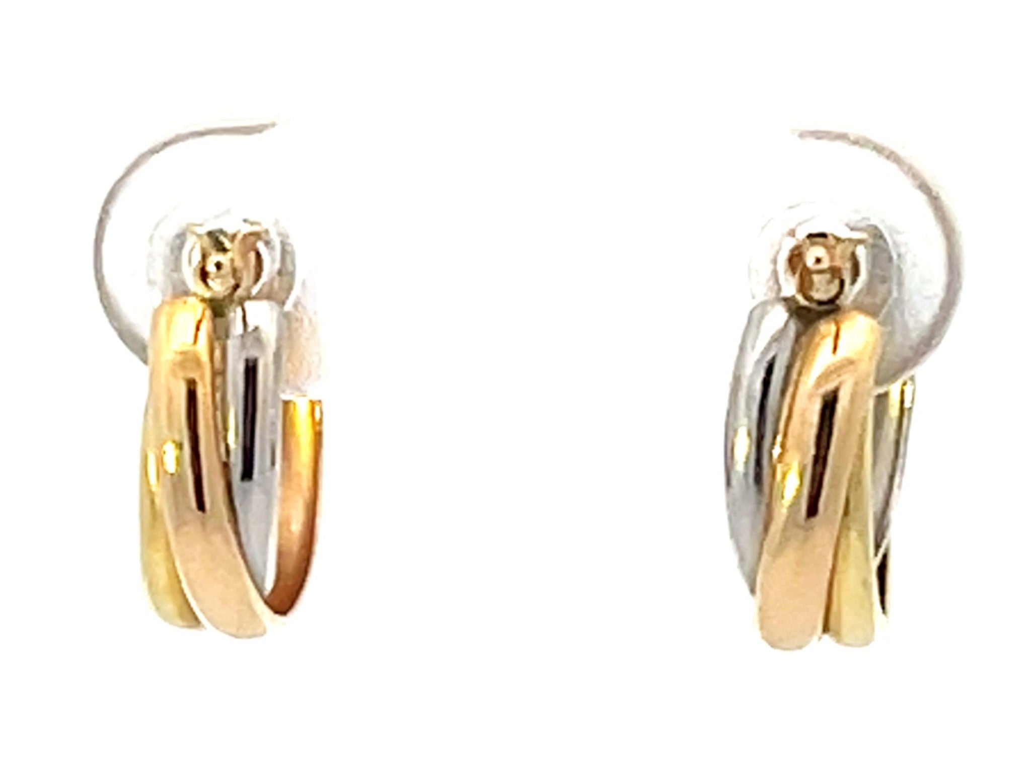 Trinity Three Toned Small Hoop Earrings 18k Gold and Platinum