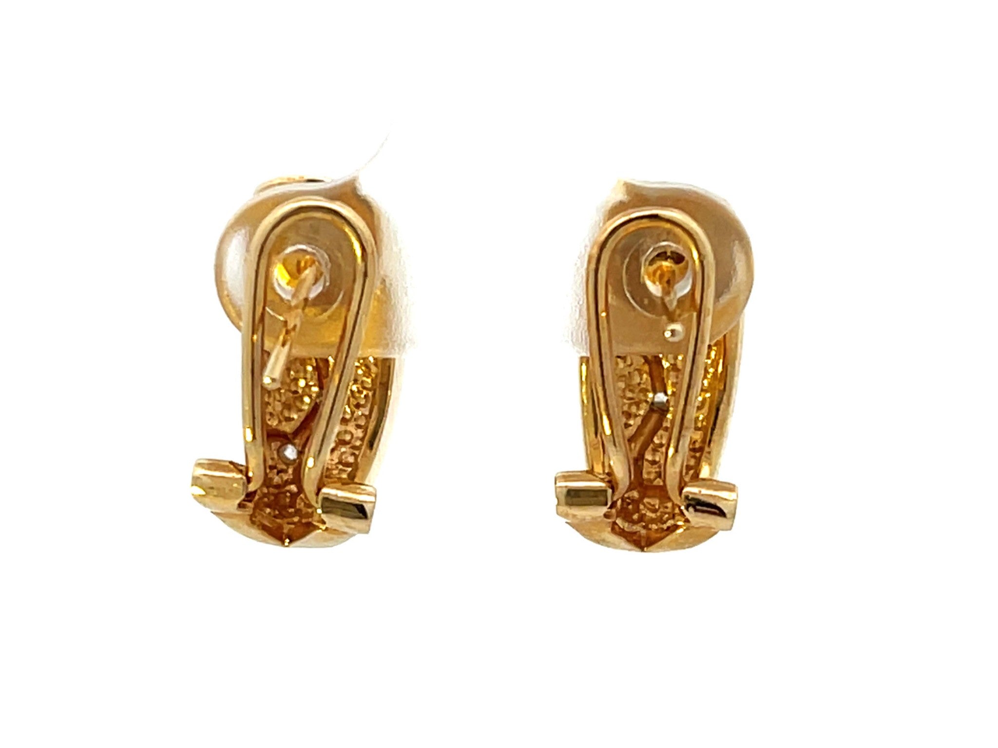 Opal Inlay and Diamond Huggie Earrings in 14k Yellow Gold